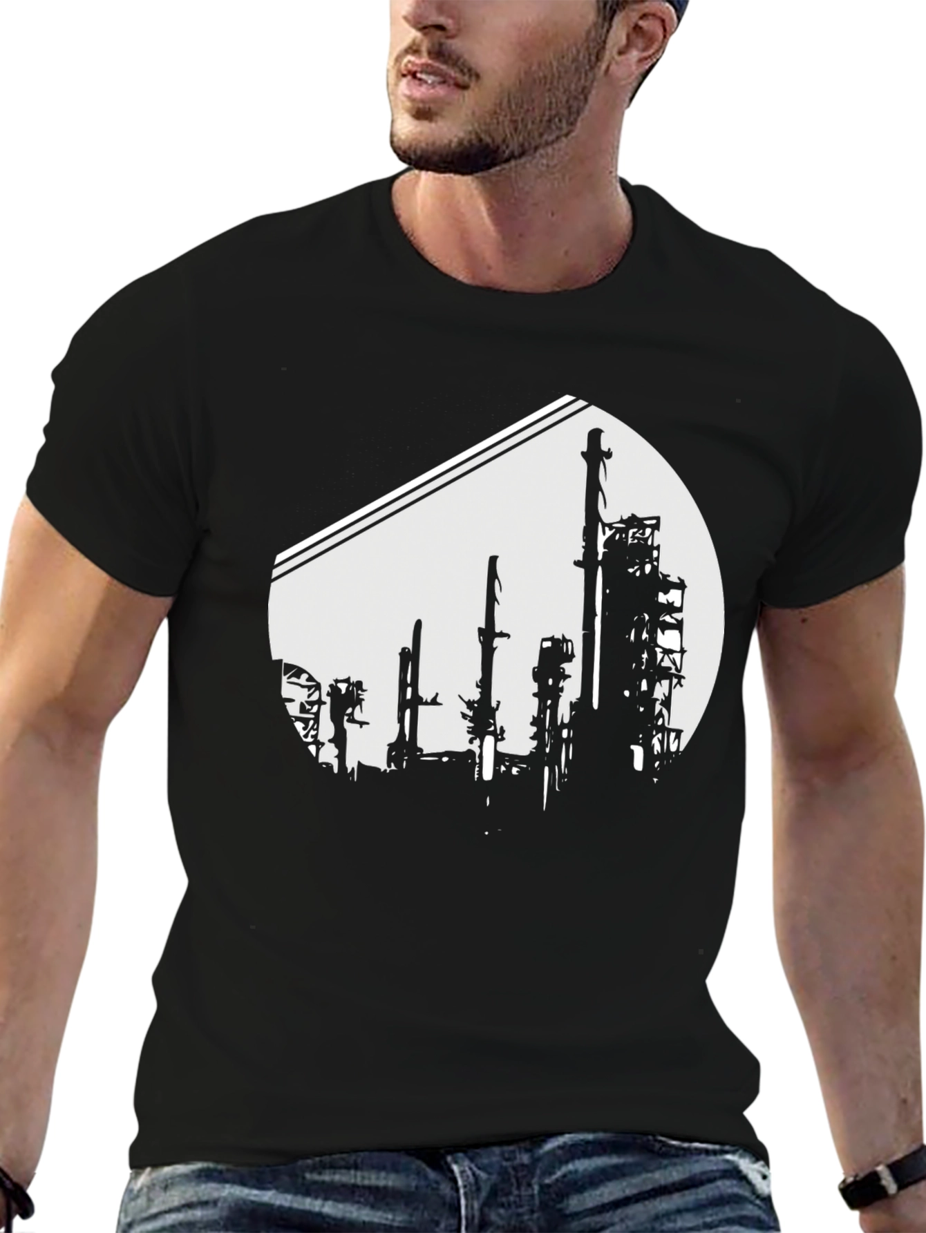 Industrial Silhouette Graphic Tee - Black