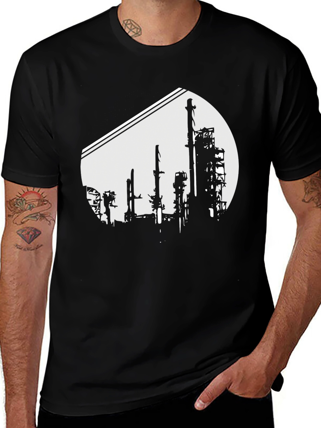 Industrial Silhouette Graphic Tee - Black