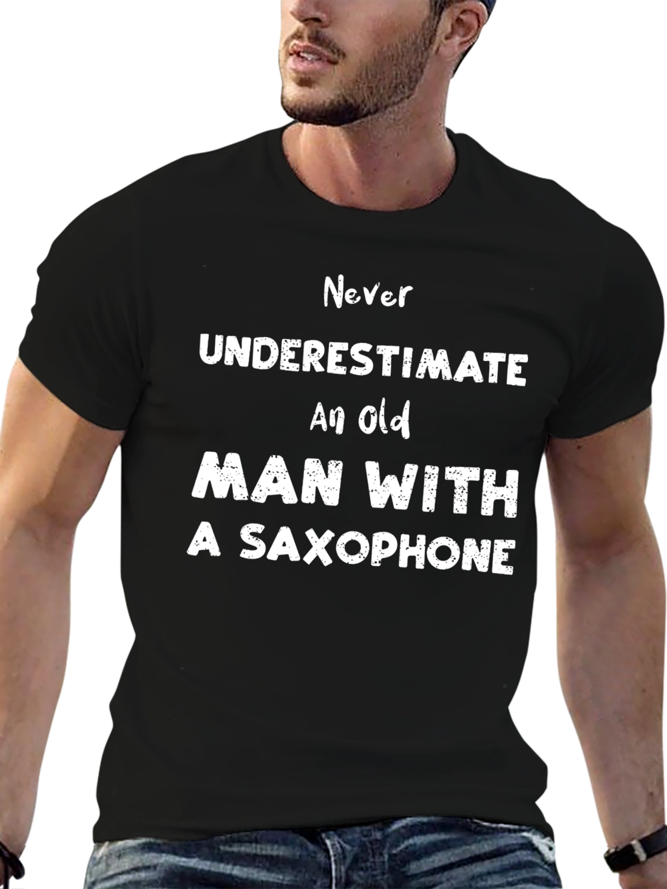 Old Man Saxophone T-Shirt - Black Novelty Tee