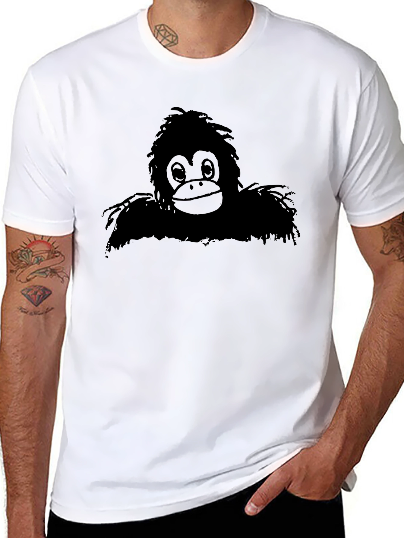Cartoon Orangutan Graphic T-Shirt - Mens Black Tee