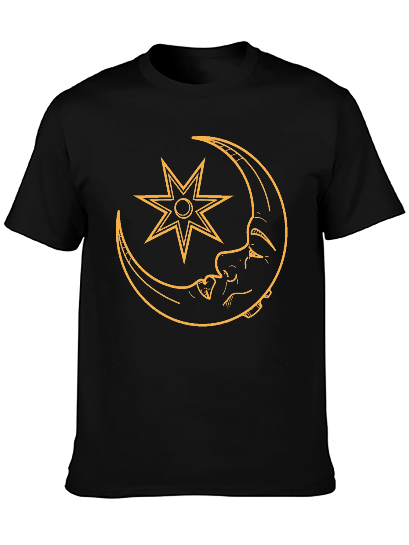 Moon and Star Graphic Tee - Black Casual T-Shirt