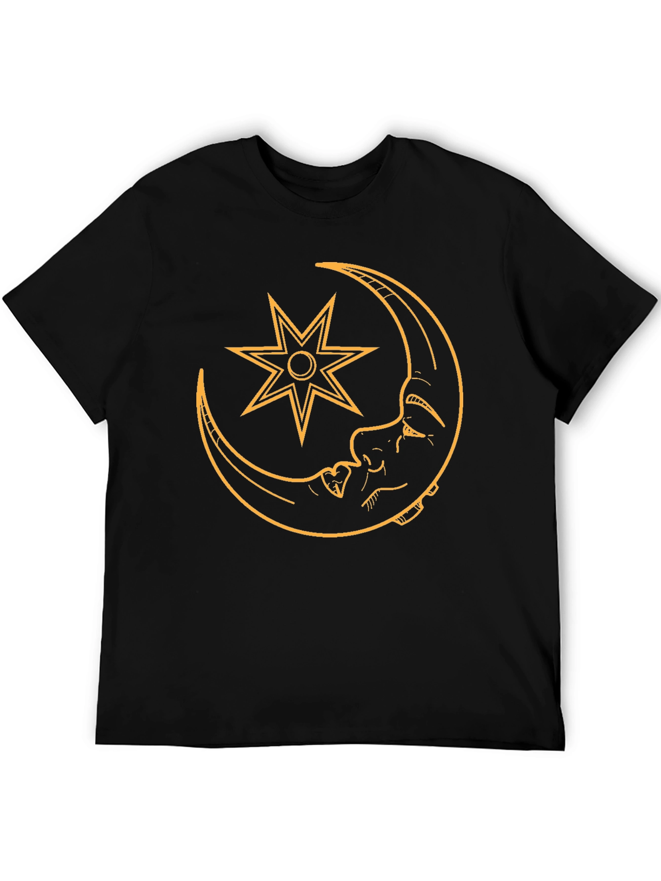 Moon and Star Graphic Tee - Black Casual T-Shirt