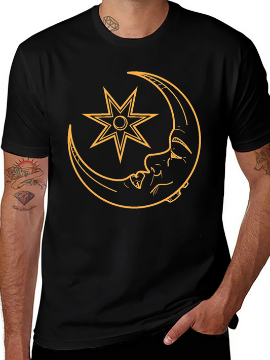 Moon and Star Graphic Tee - Black Casual T-Shirt