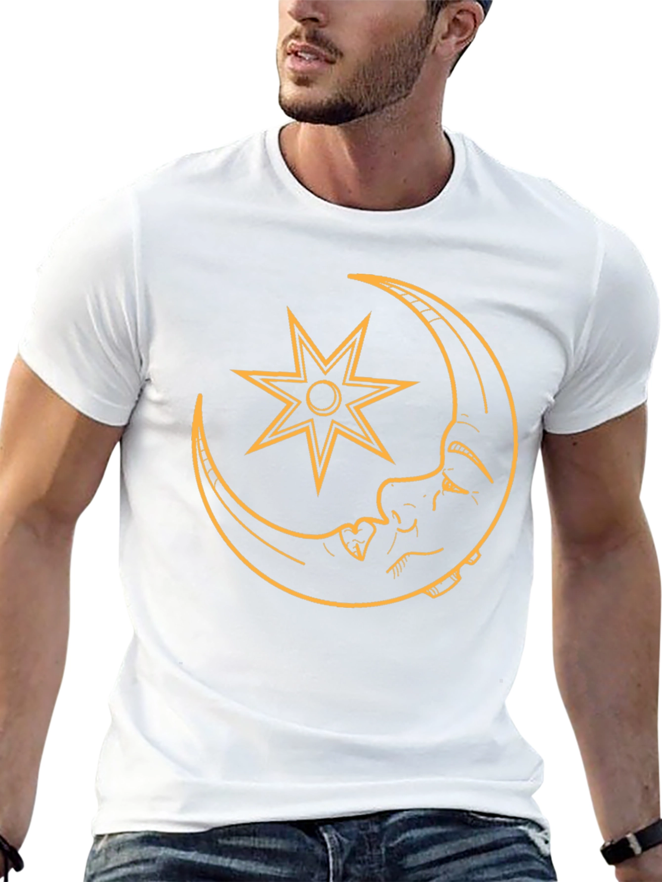 Moon and Star Graphic Tee - Black Casual T-Shirt