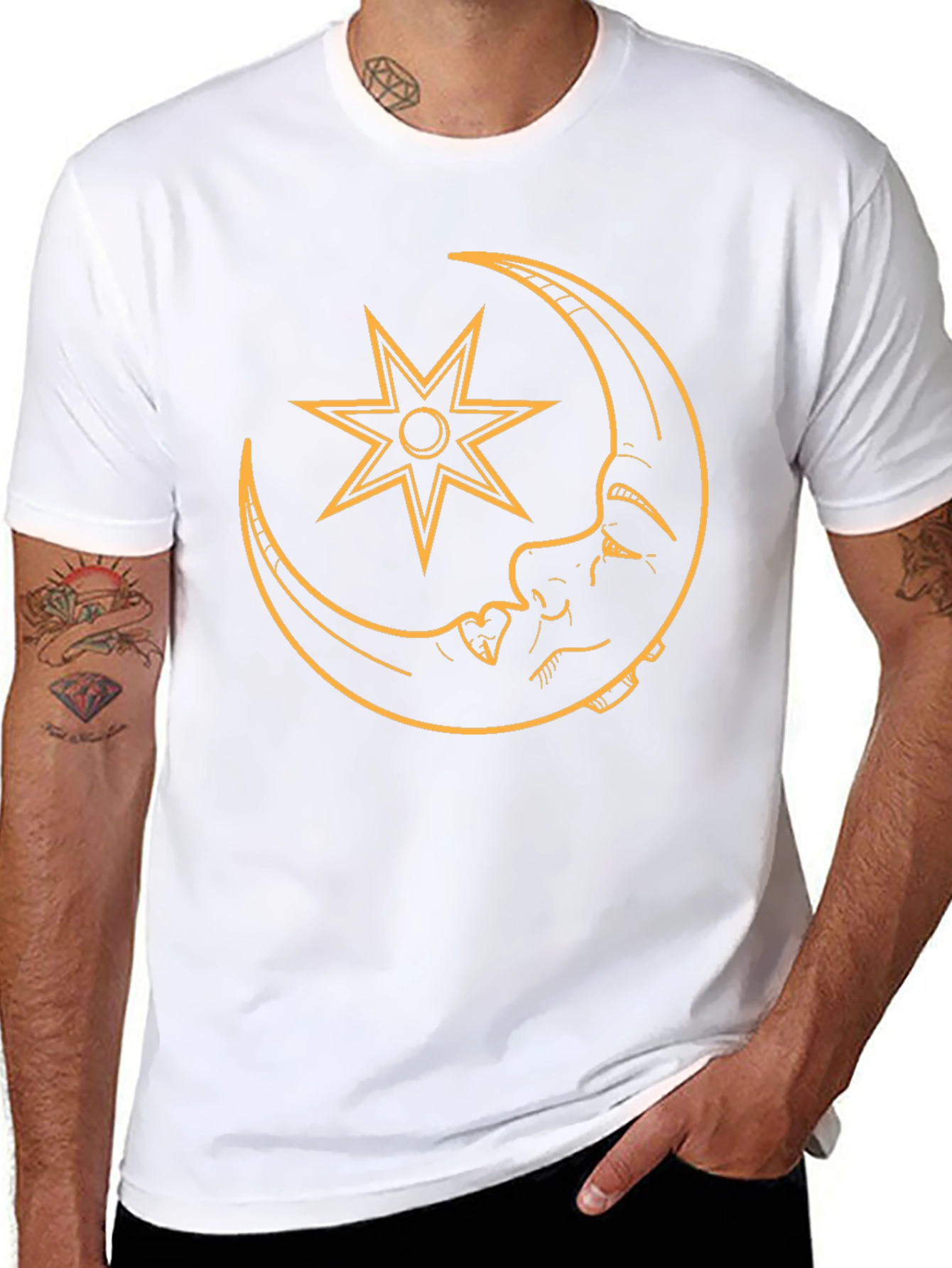 Moon and Star Graphic Tee - Black Casual T-Shirt