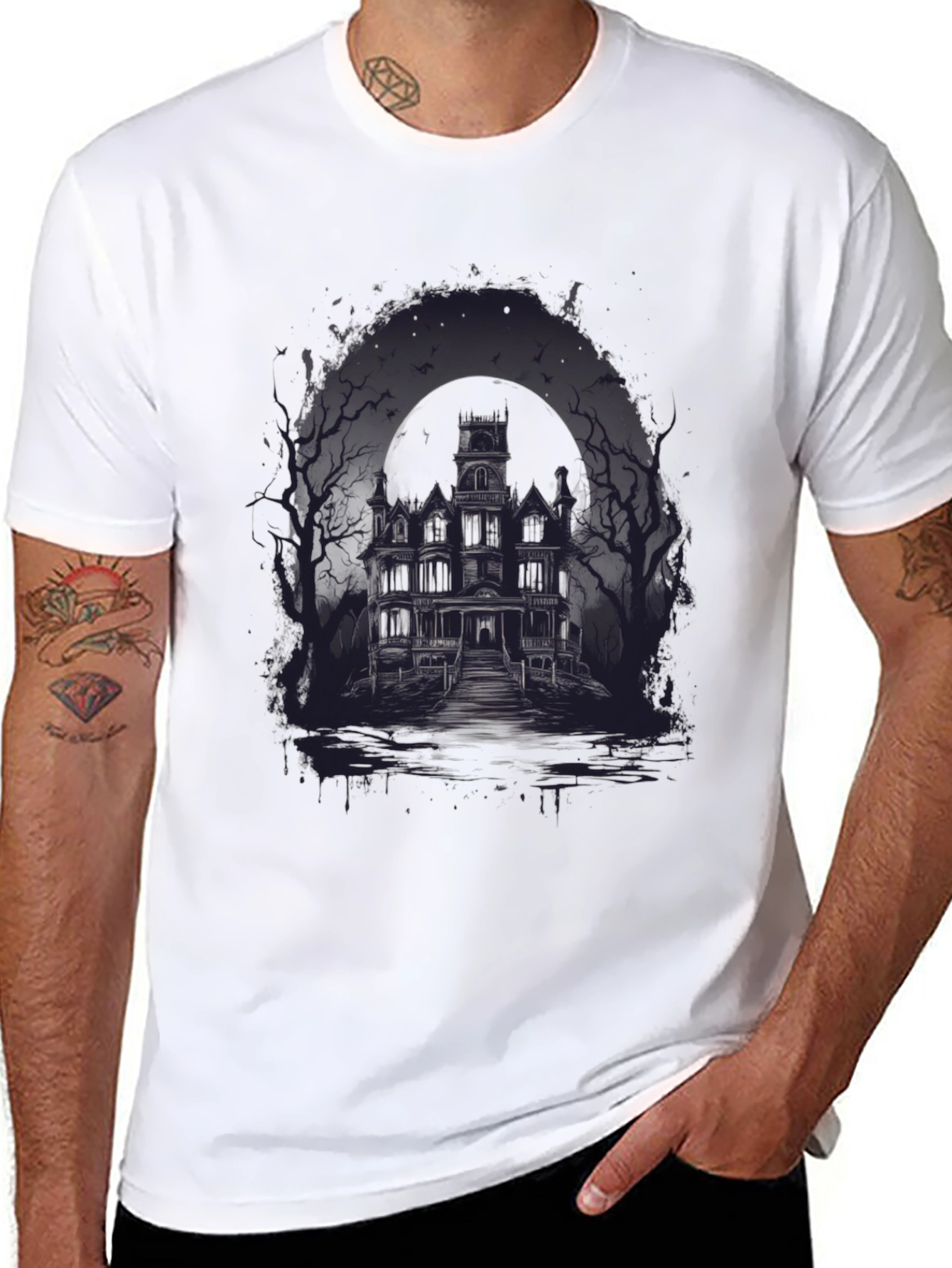 Haunted House Graphic Tee - Spooky Season Apparel