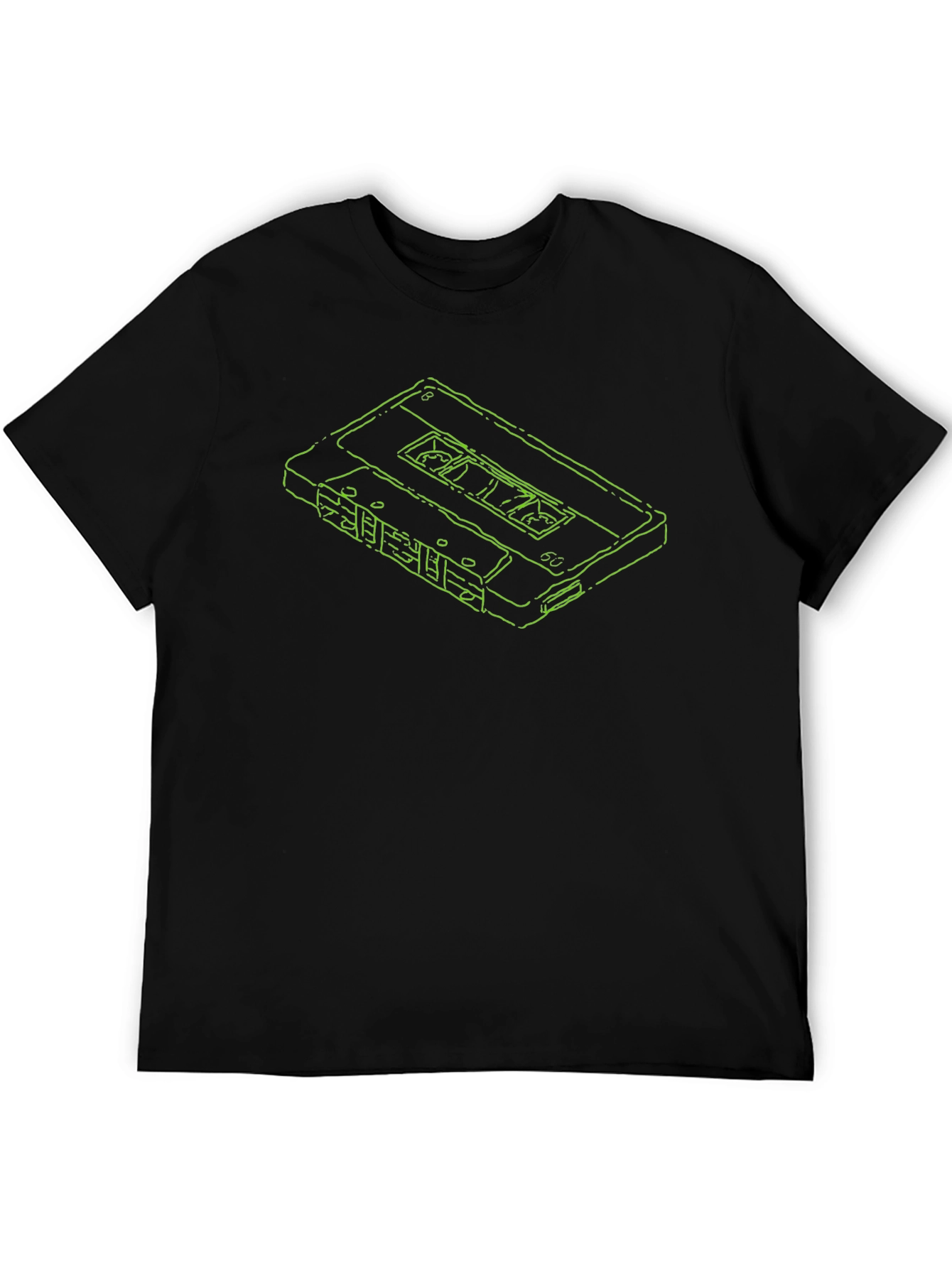 Retro Cassette Tape Outline Black T-Shirt