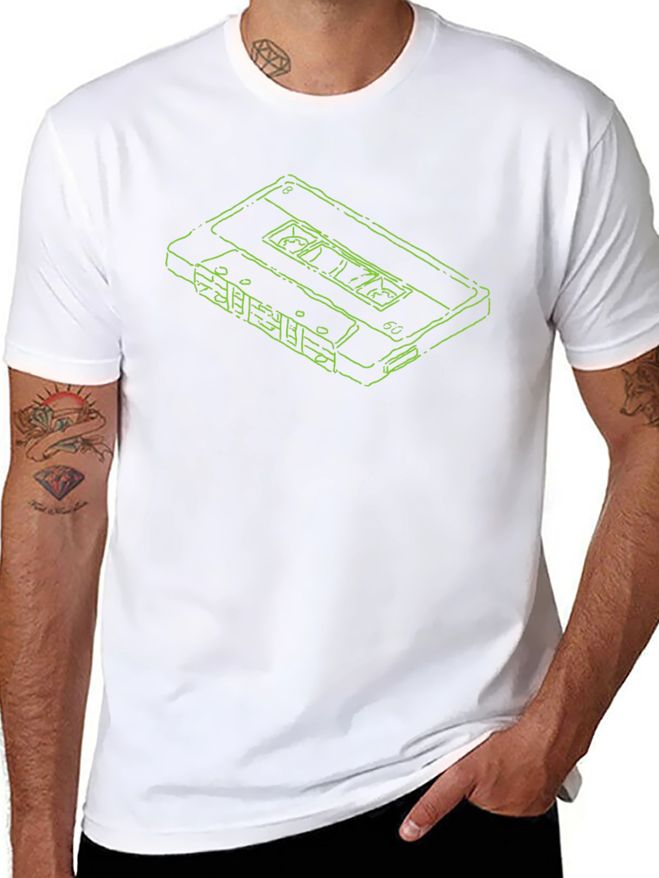 Retro Cassette Tape Outline Black T-Shirt