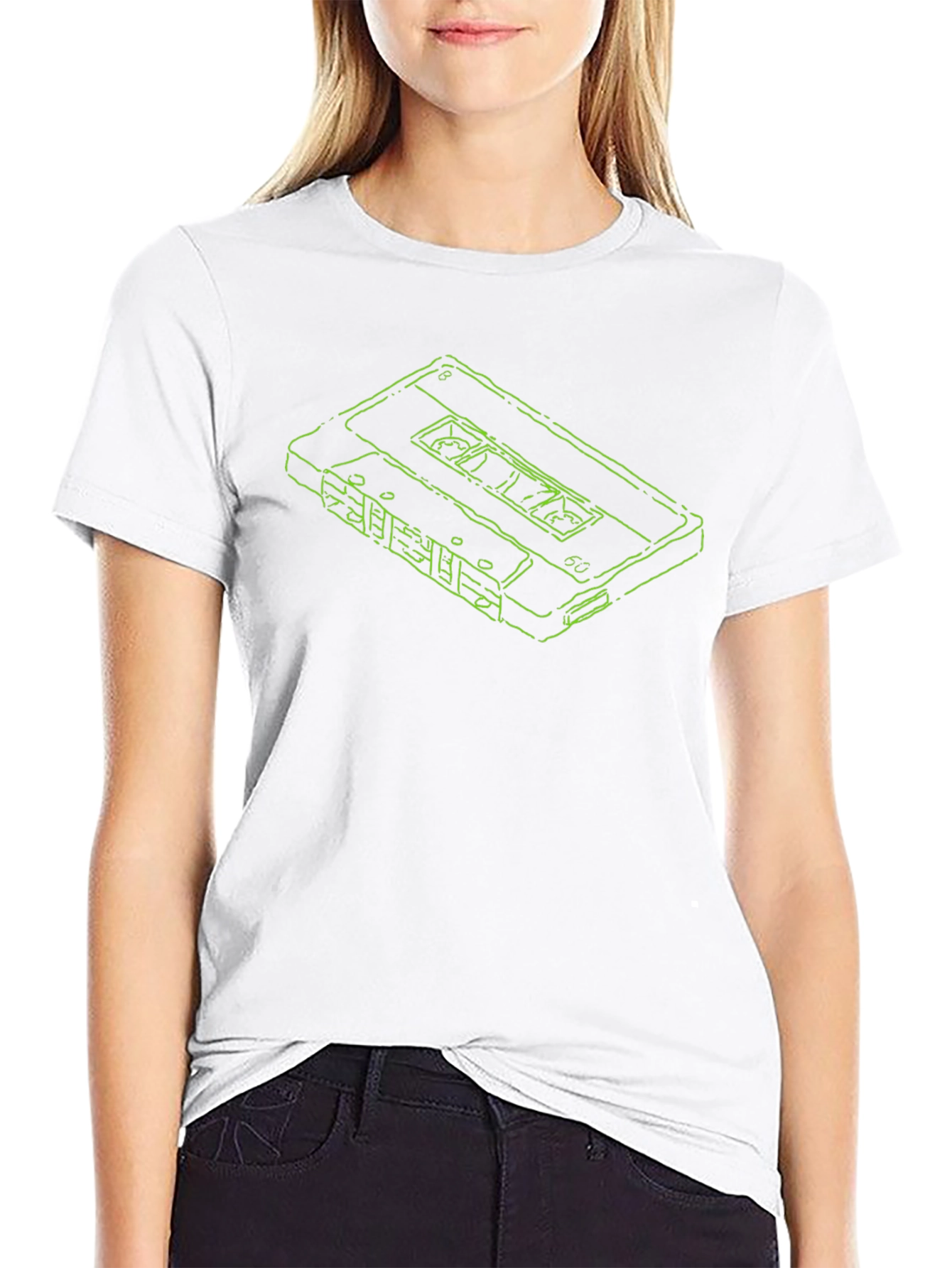 Retro Cassette Tape Outline Black T-Shirt