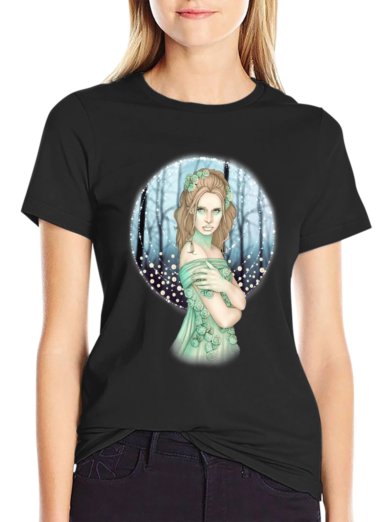 Mystic Forest Fairy Graphic Tee - Black