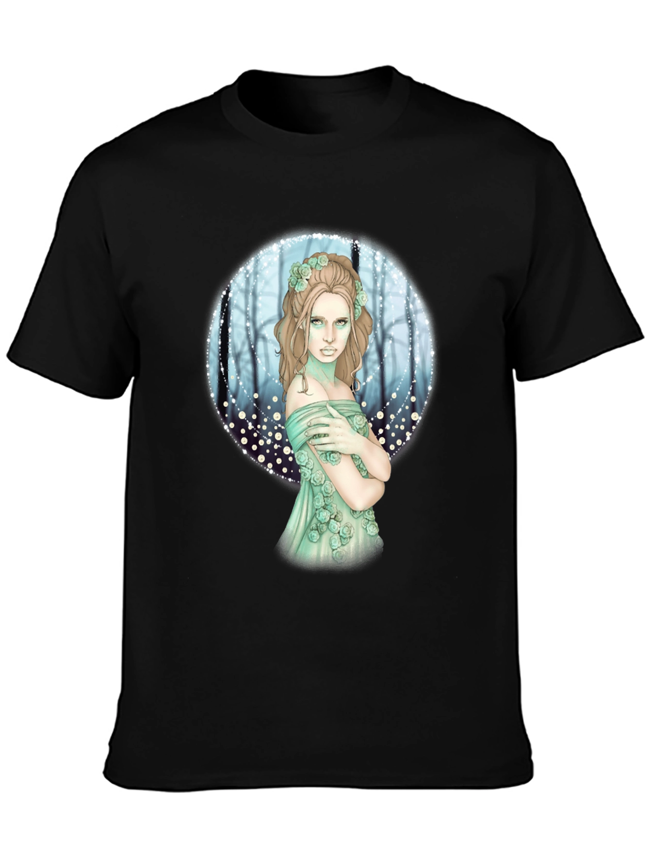 Mystic Forest Fairy Graphic Tee - Black