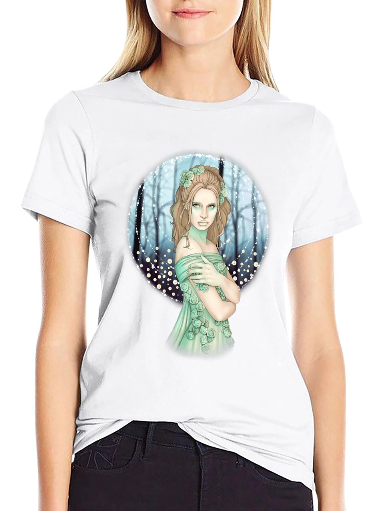 Mystic Forest Fairy Graphic Tee - Black
