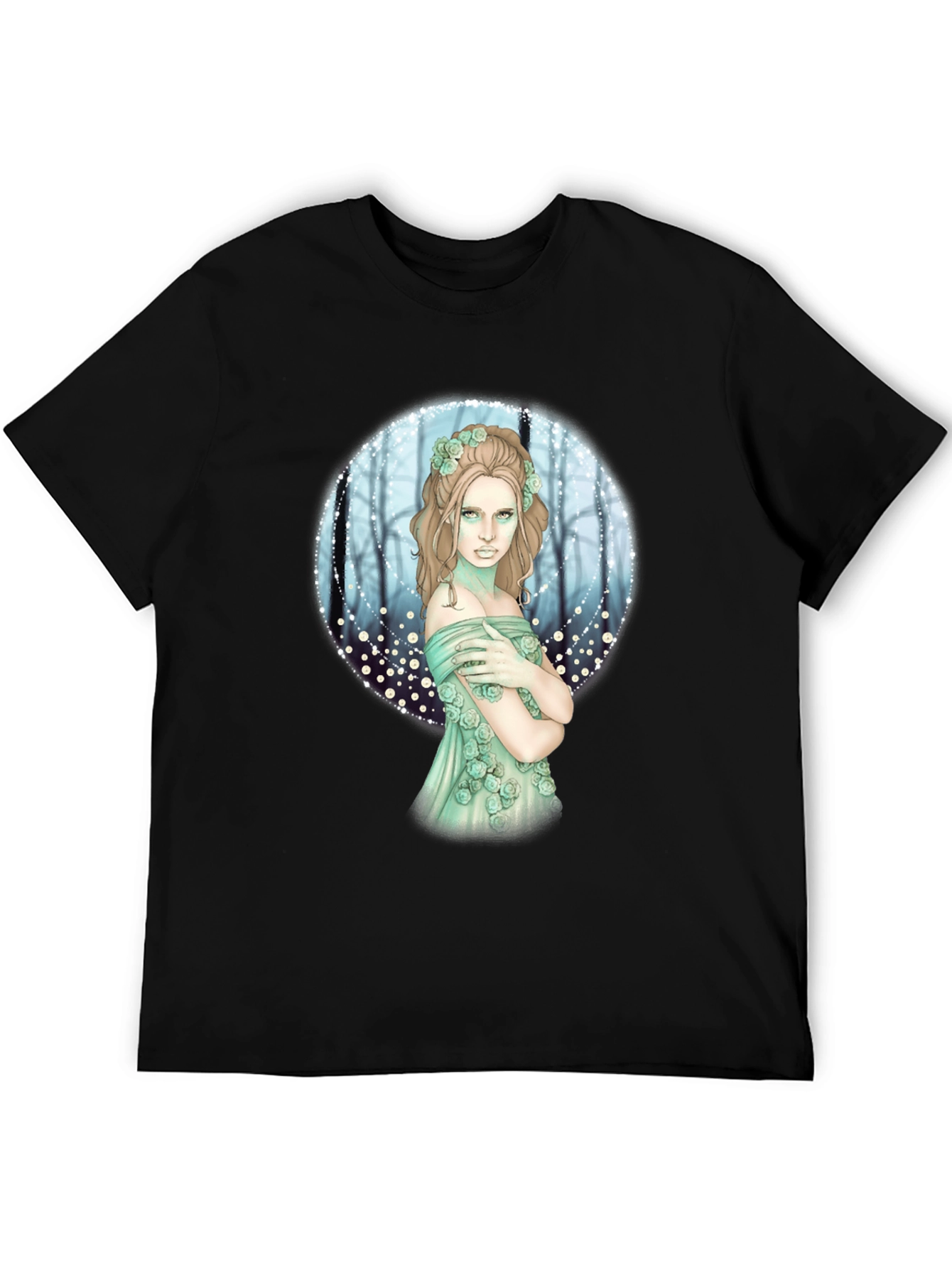 Mystic Forest Fairy Graphic Tee - Black