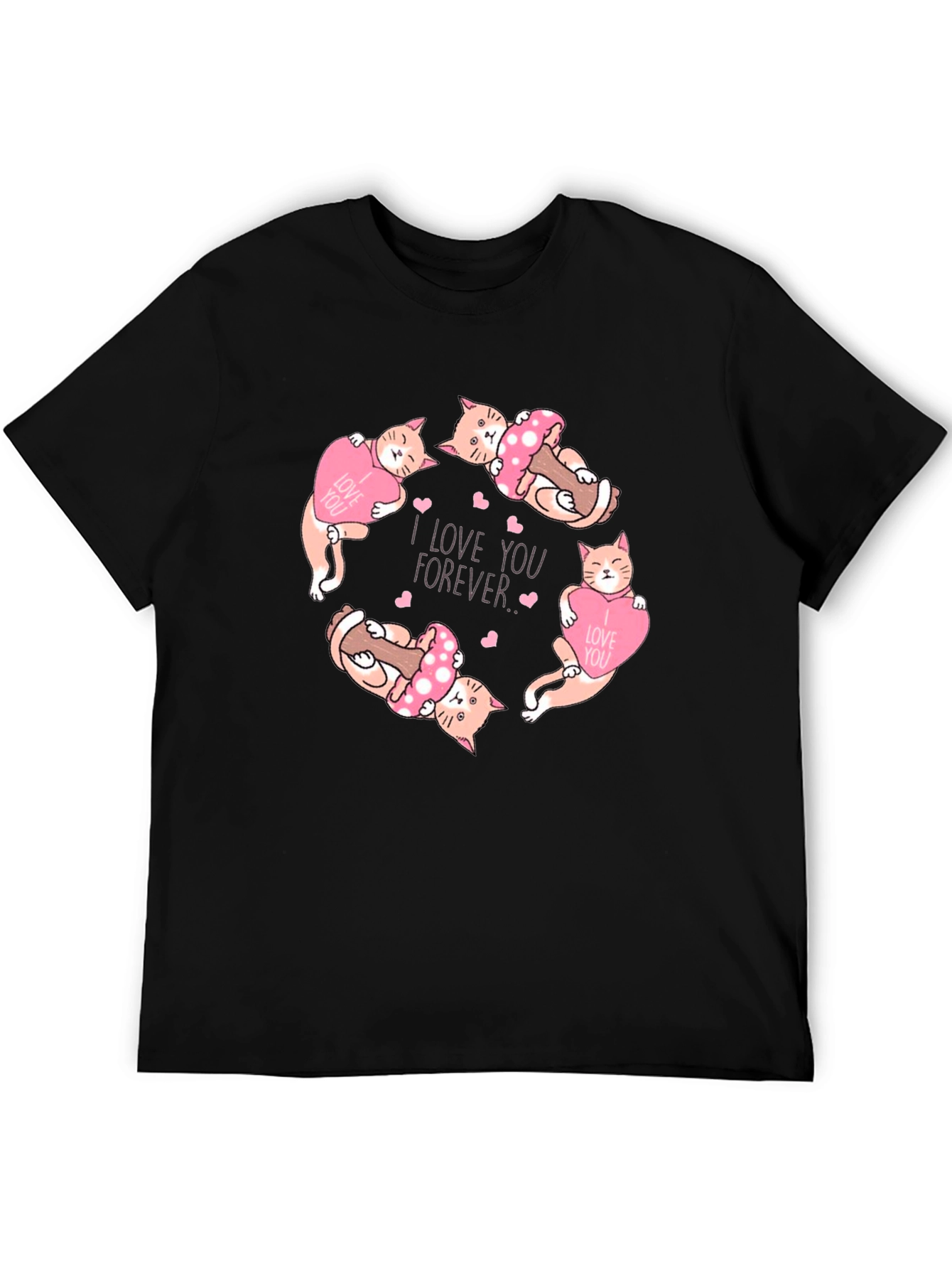 Cute Cats I Love You Forever Black T-Shirt