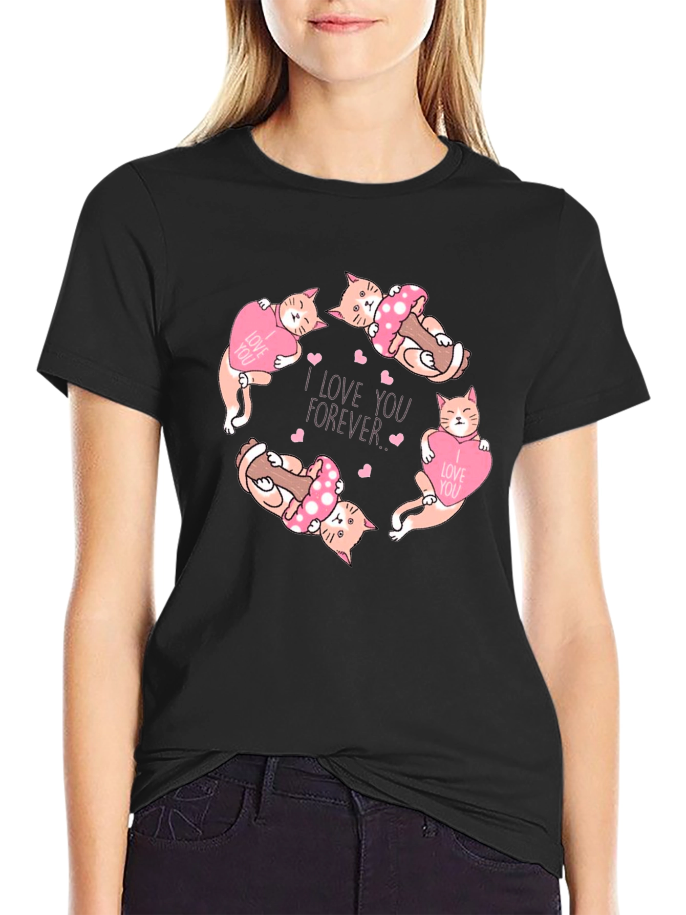 Cute Cats I Love You Forever Black T-Shirt