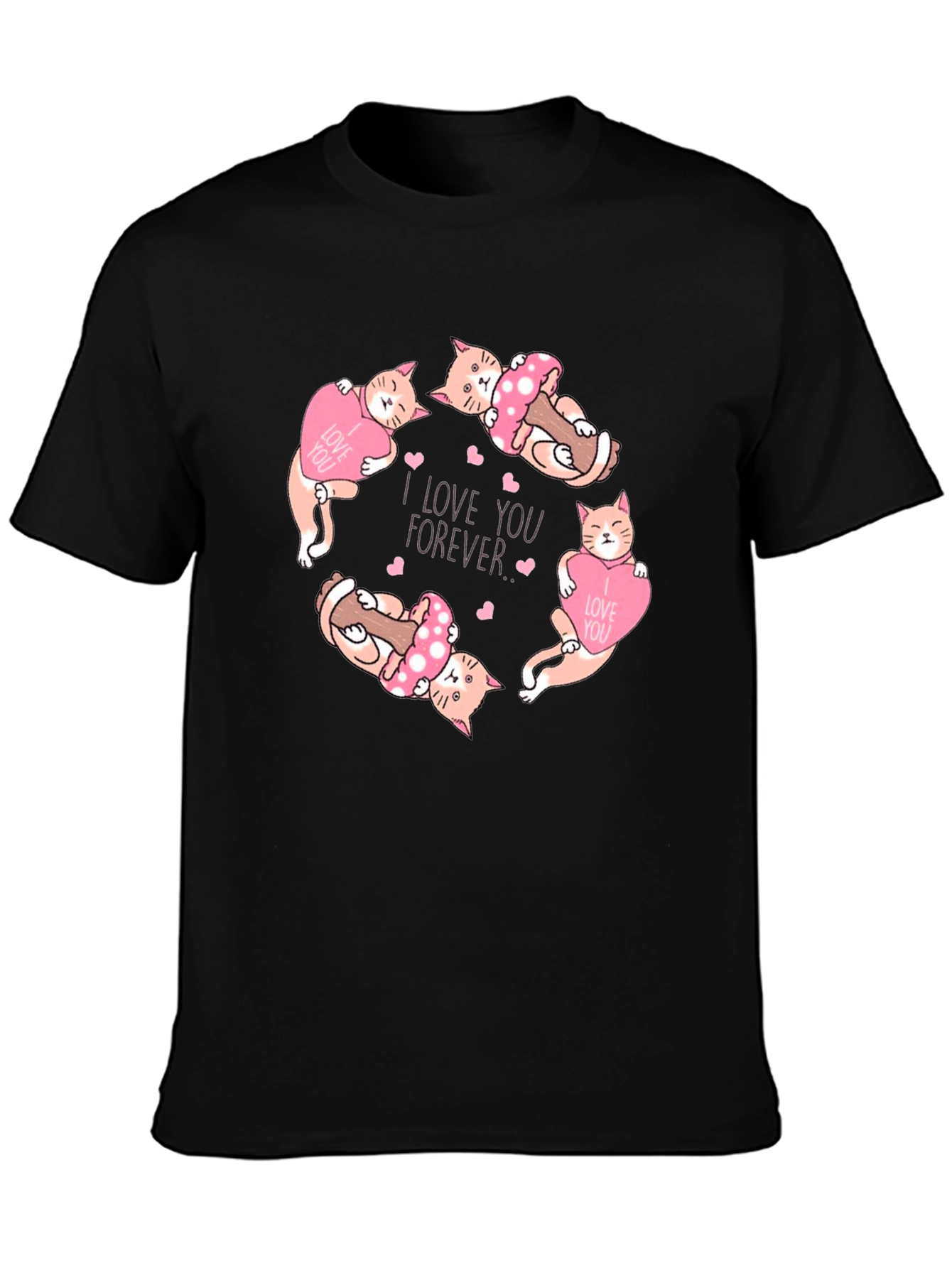 Cute Cats I Love You Forever Black T-Shirt