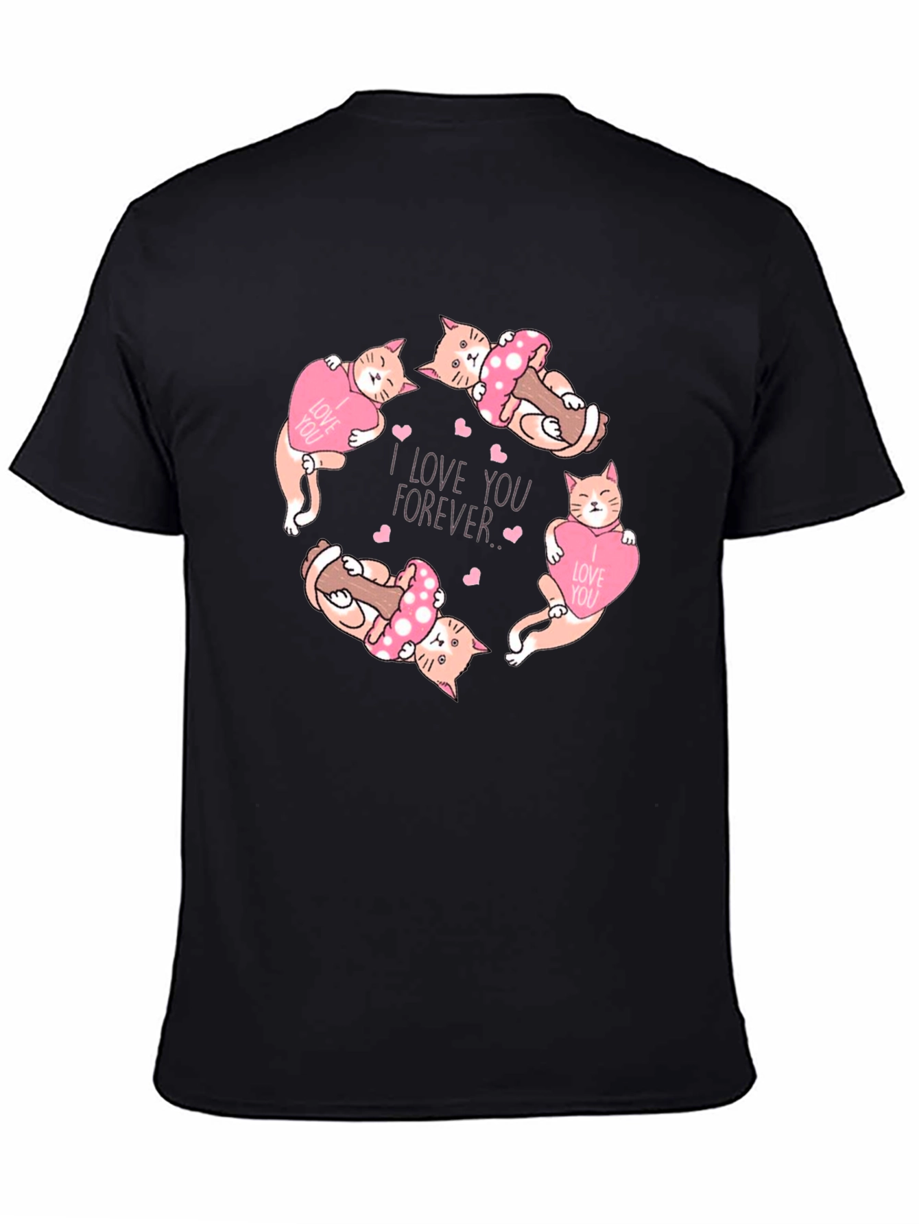 Cute Cats I Love You Forever Black T-Shirt
