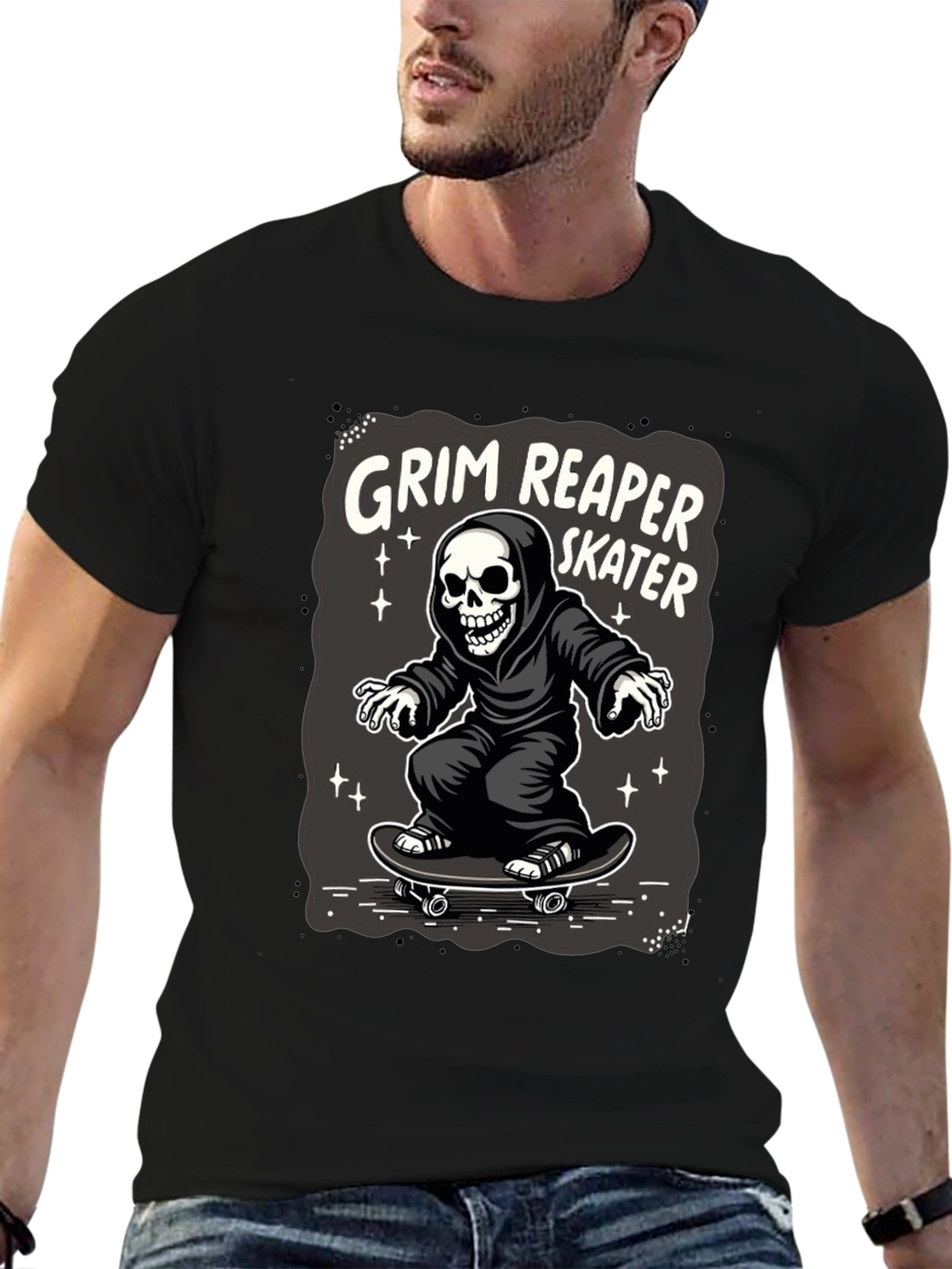 Grim Reaper Skater T-Shirt - Black Graphic Tee