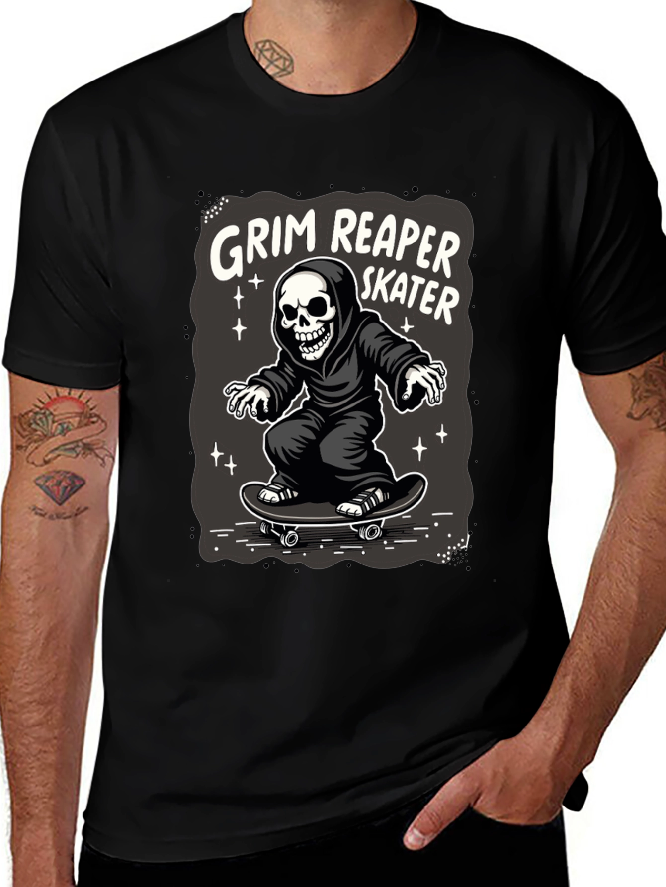 Grim Reaper Skater T-Shirt - Black Graphic Tee