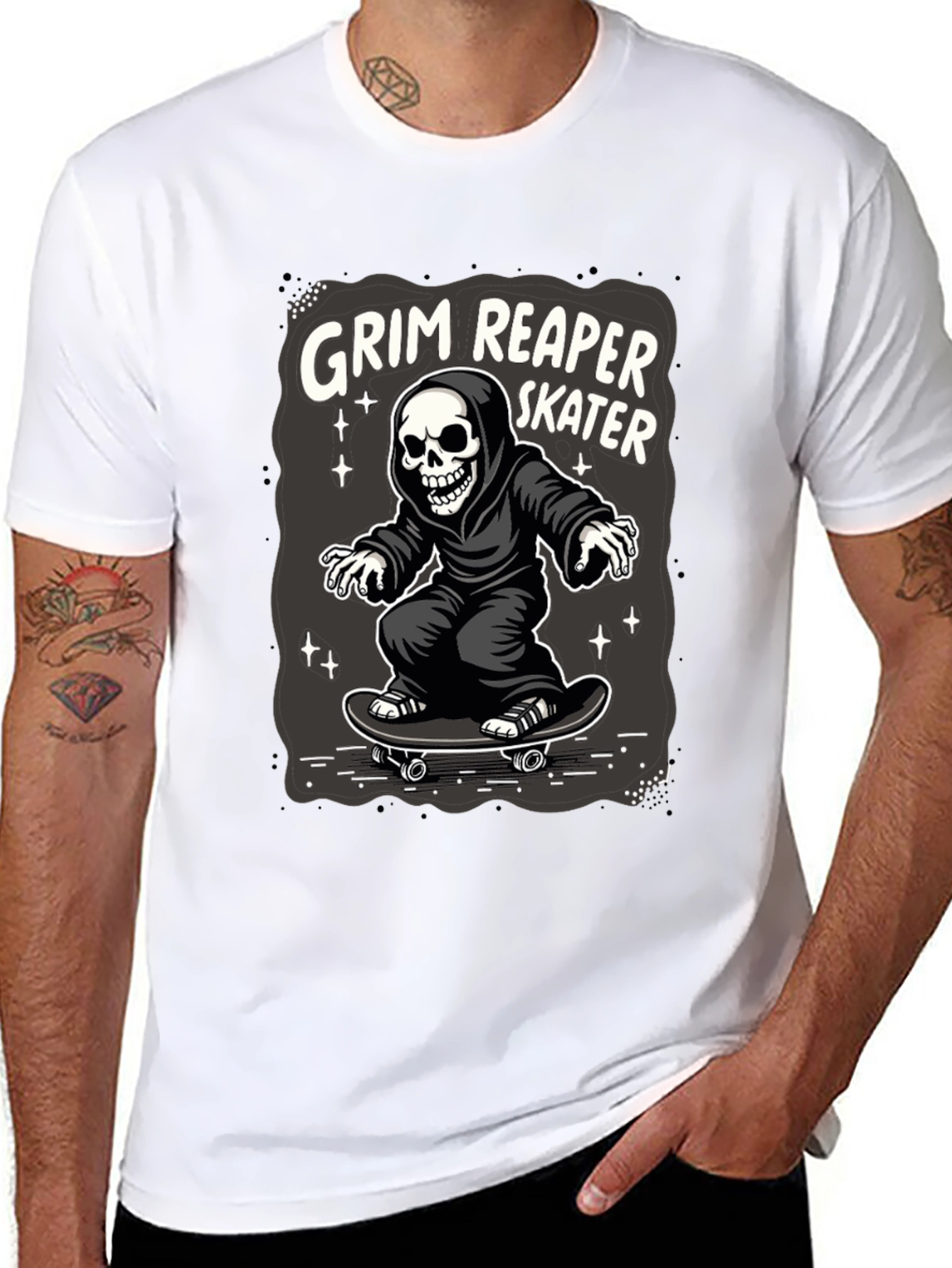 Grim Reaper Skater T-Shirt - Black Graphic Tee