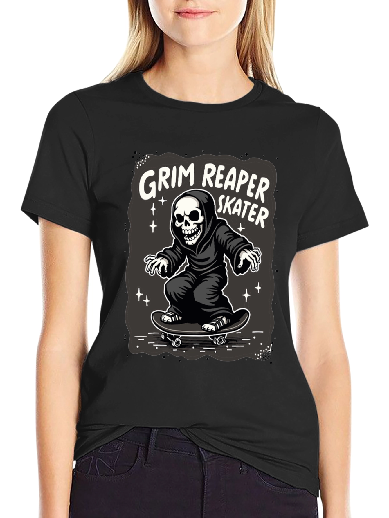 Grim Reaper Skater T-Shirt - Black Graphic Tee