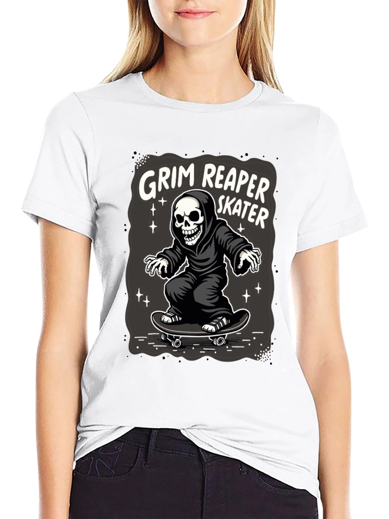 Grim Reaper Skater T-Shirt - Black Graphic Tee