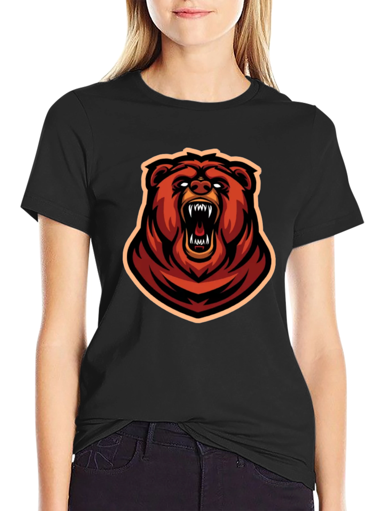 Fierce Bear Graphic Tee - Black Cotton T-Shirt