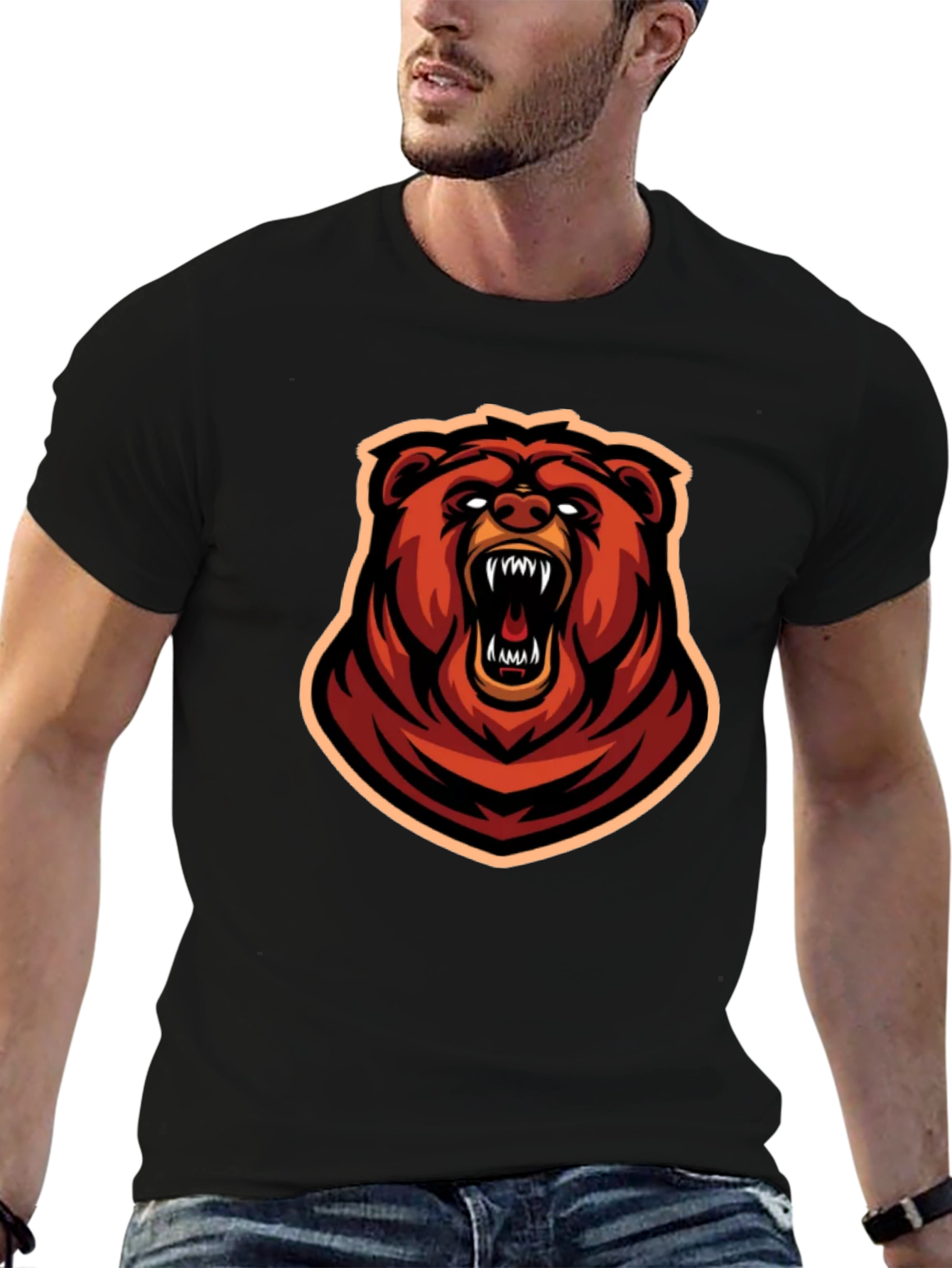 Fierce Bear Graphic Tee - Black Cotton T-Shirt