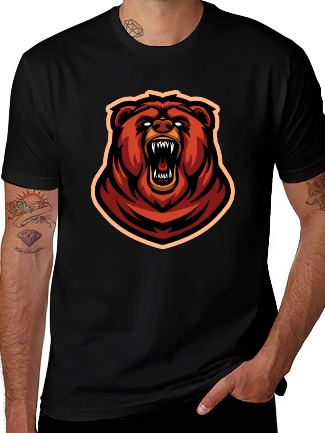 Fierce Bear Graphic Tee - Black Cotton T-Shirt