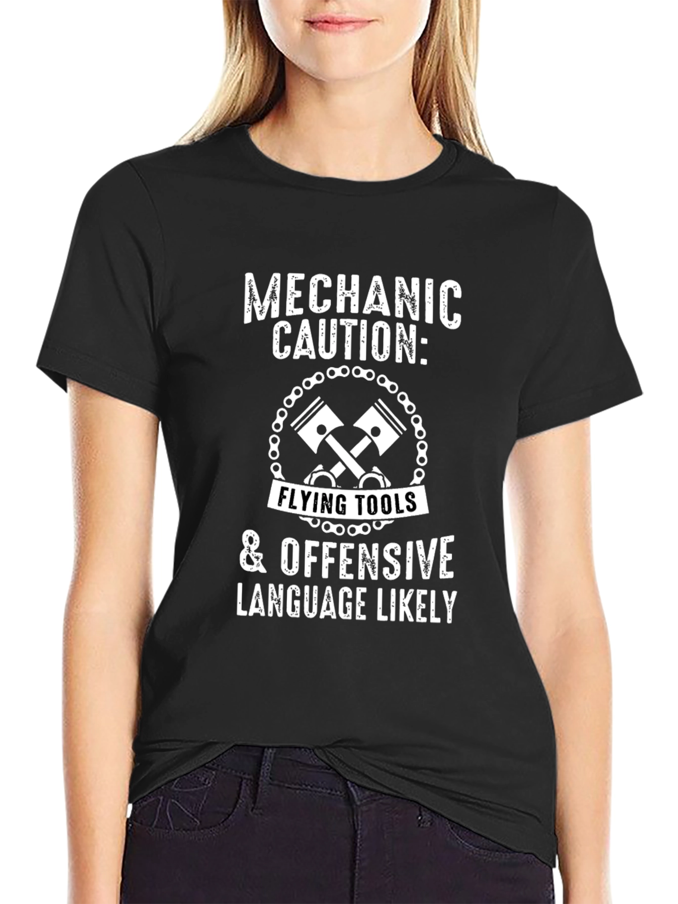 Mechanic Caution T-Shirt - Flying Tools & Offensive Language