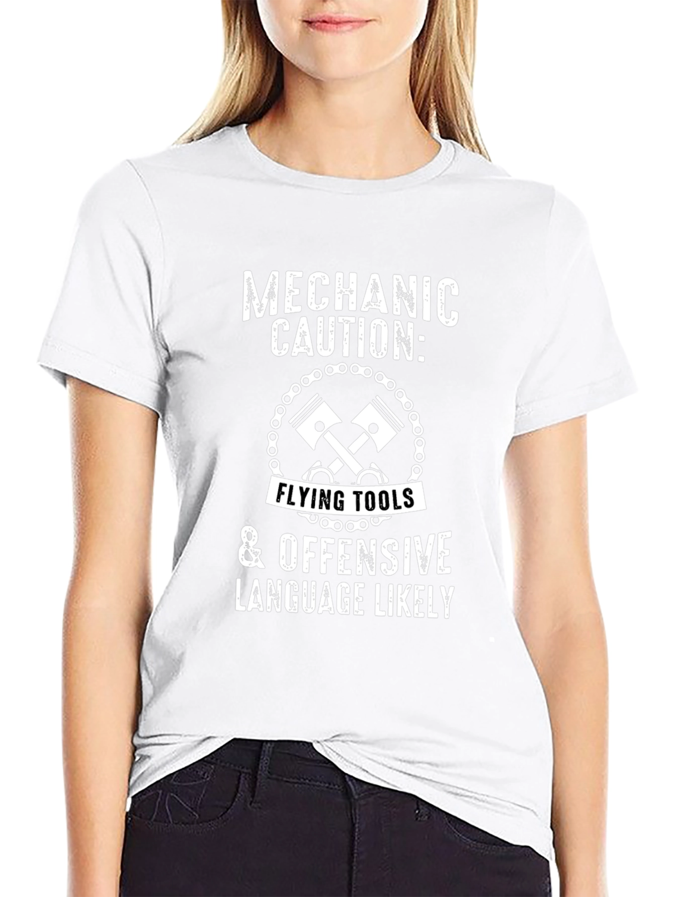 Mechanic Caution T-Shirt - Flying Tools & Offensive Language