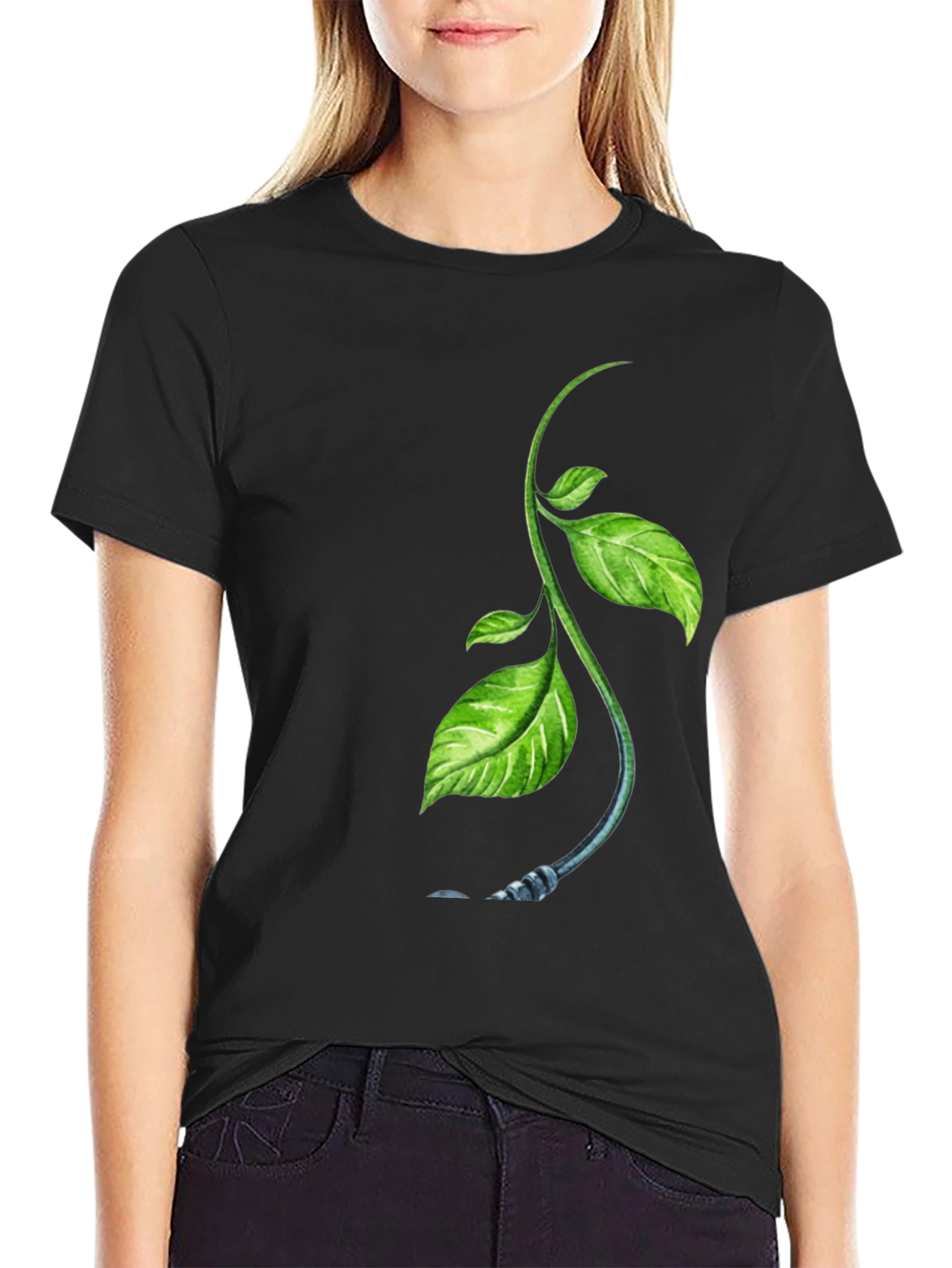 Nature Sprout Graphic Black T-Shirt