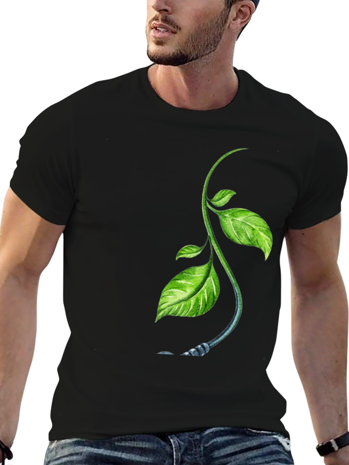 Nature Sprout Graphic Black T-Shirt