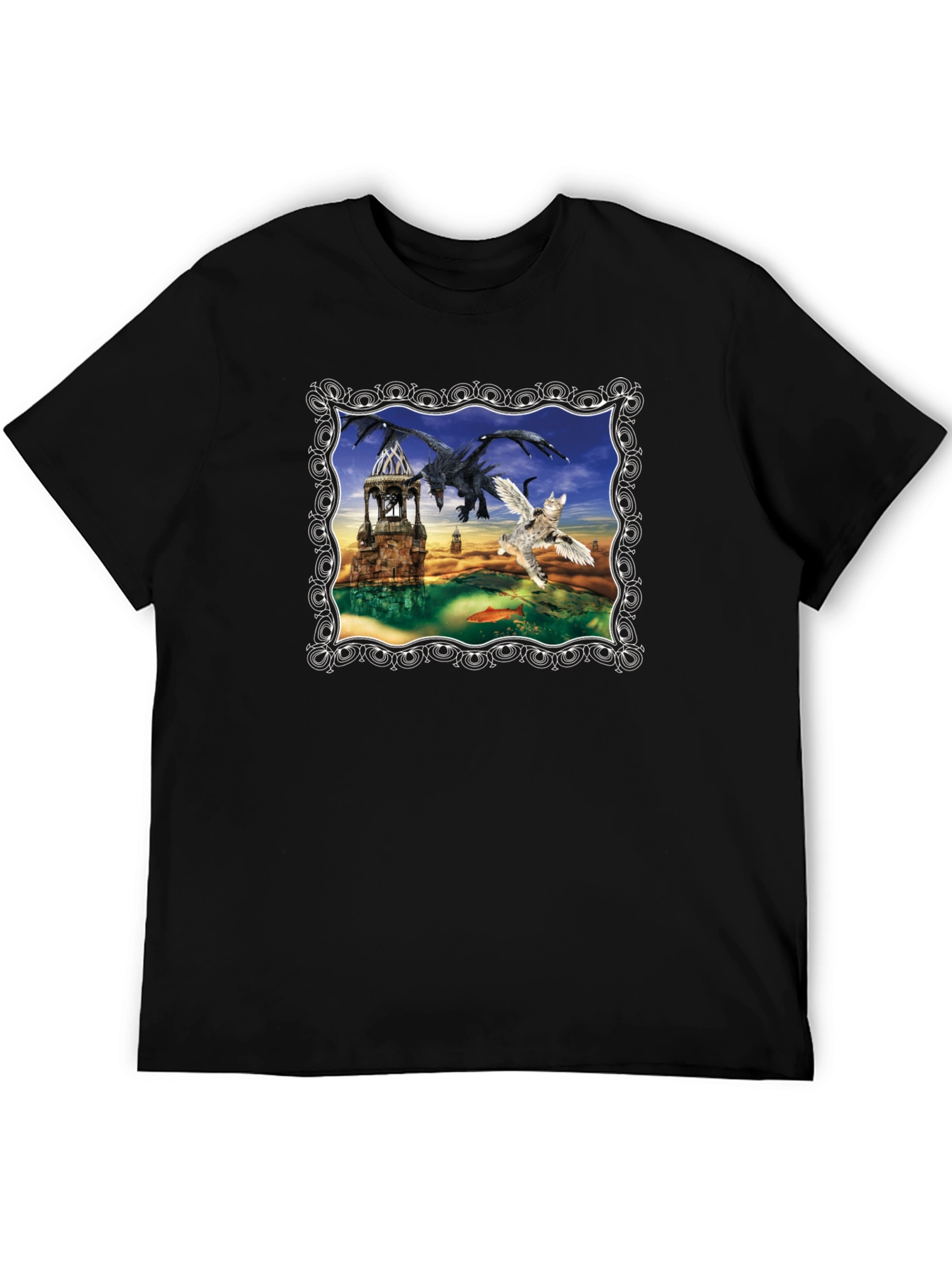 Dragon & Winged Cat Fantasy T-Shirt