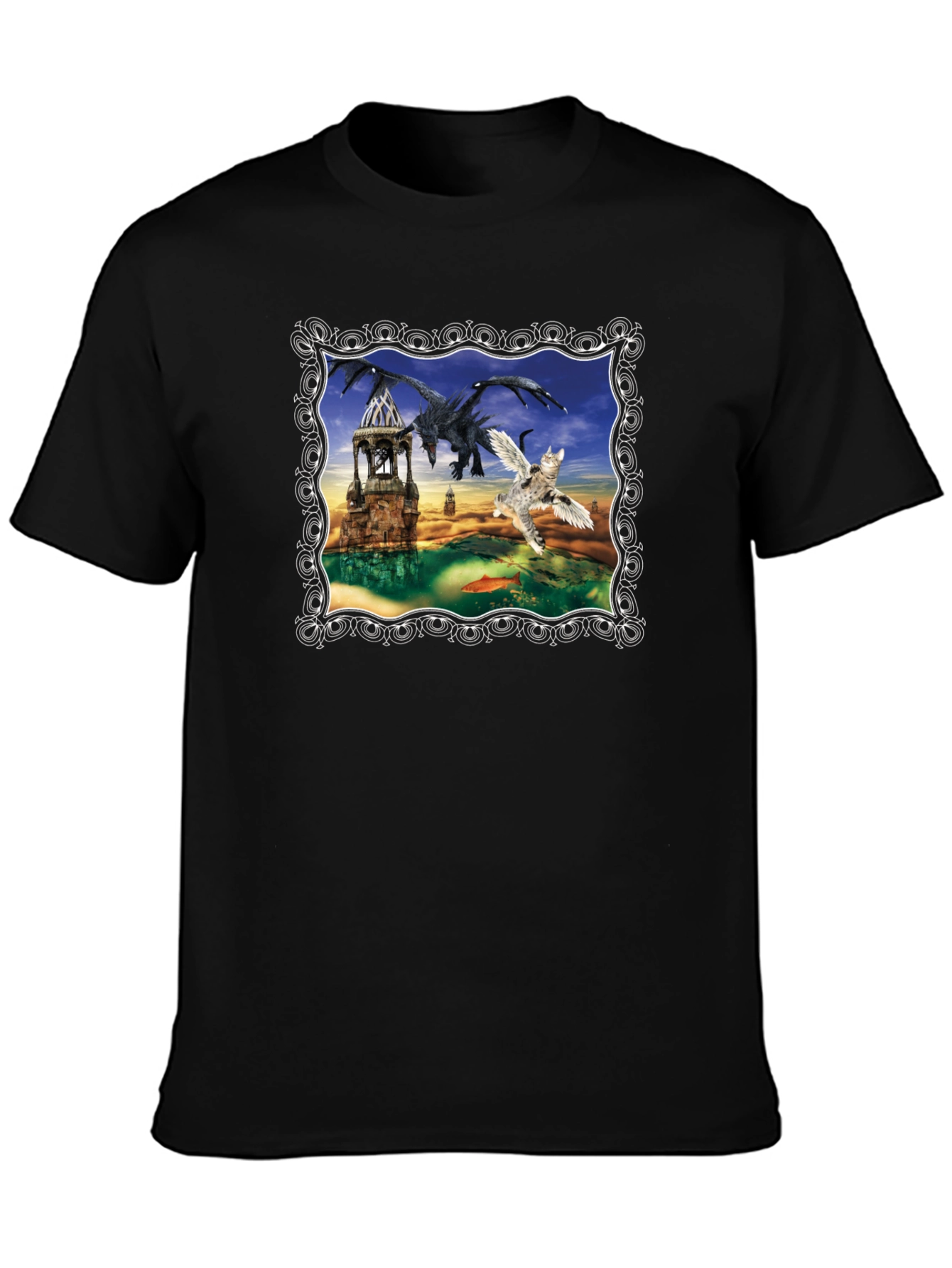 Dragon & Winged Cat Fantasy T-Shirt