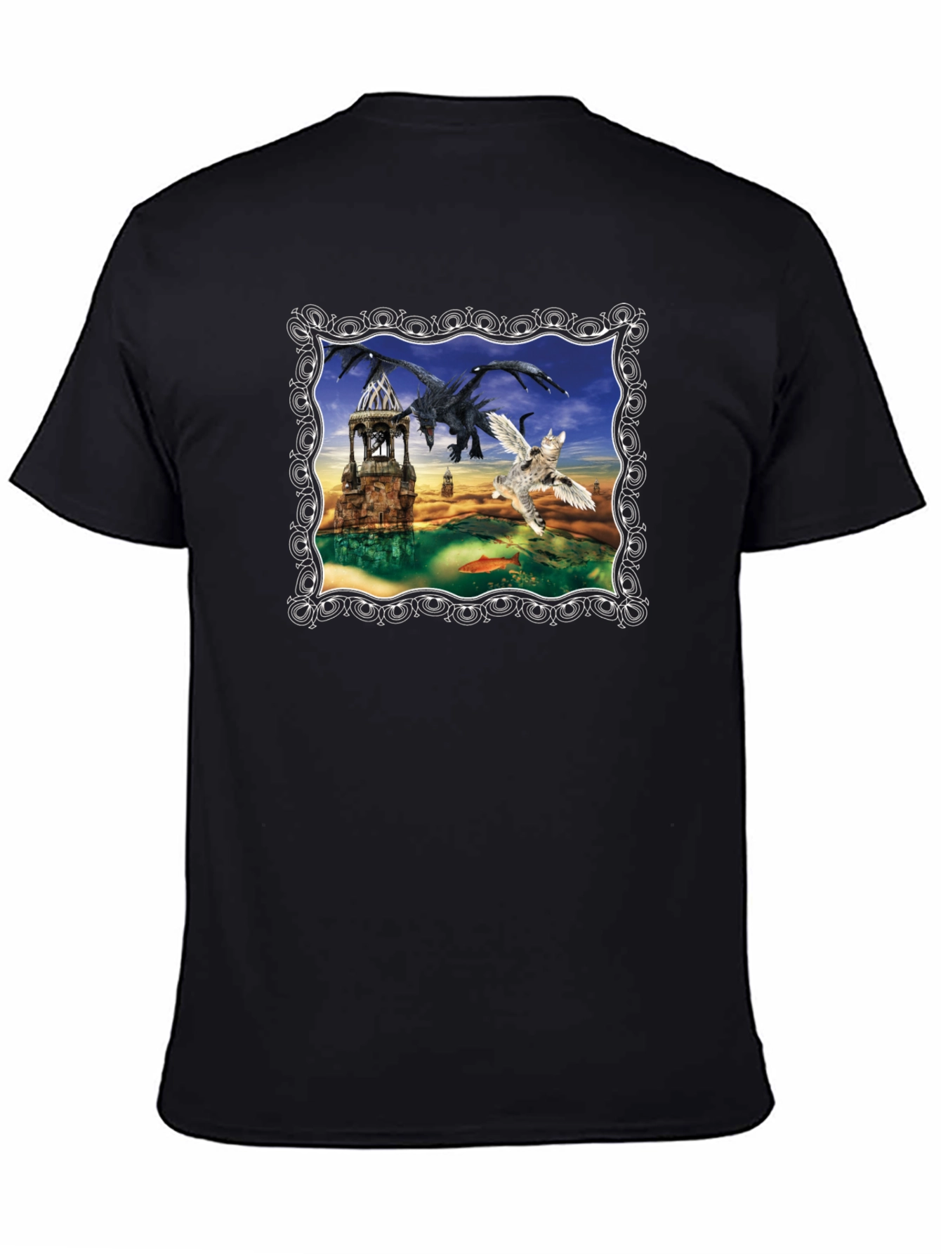 Dragon & Winged Cat Fantasy T-Shirt