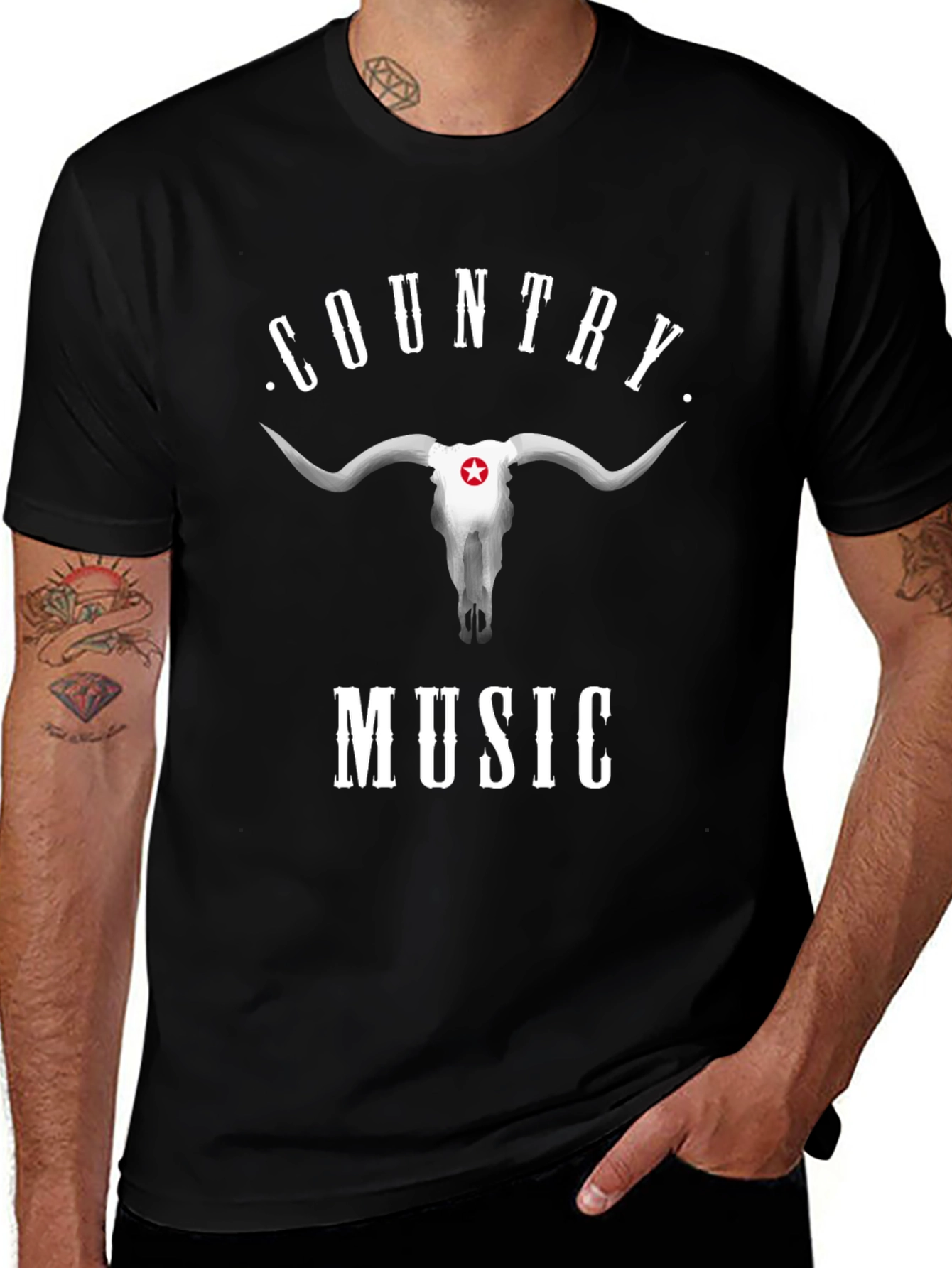 Country Music Graphic Tee - Bull Skull Design