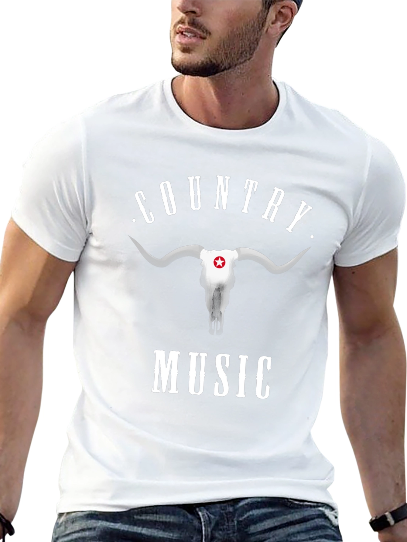 Country Music Graphic Tee - Bull Skull Design