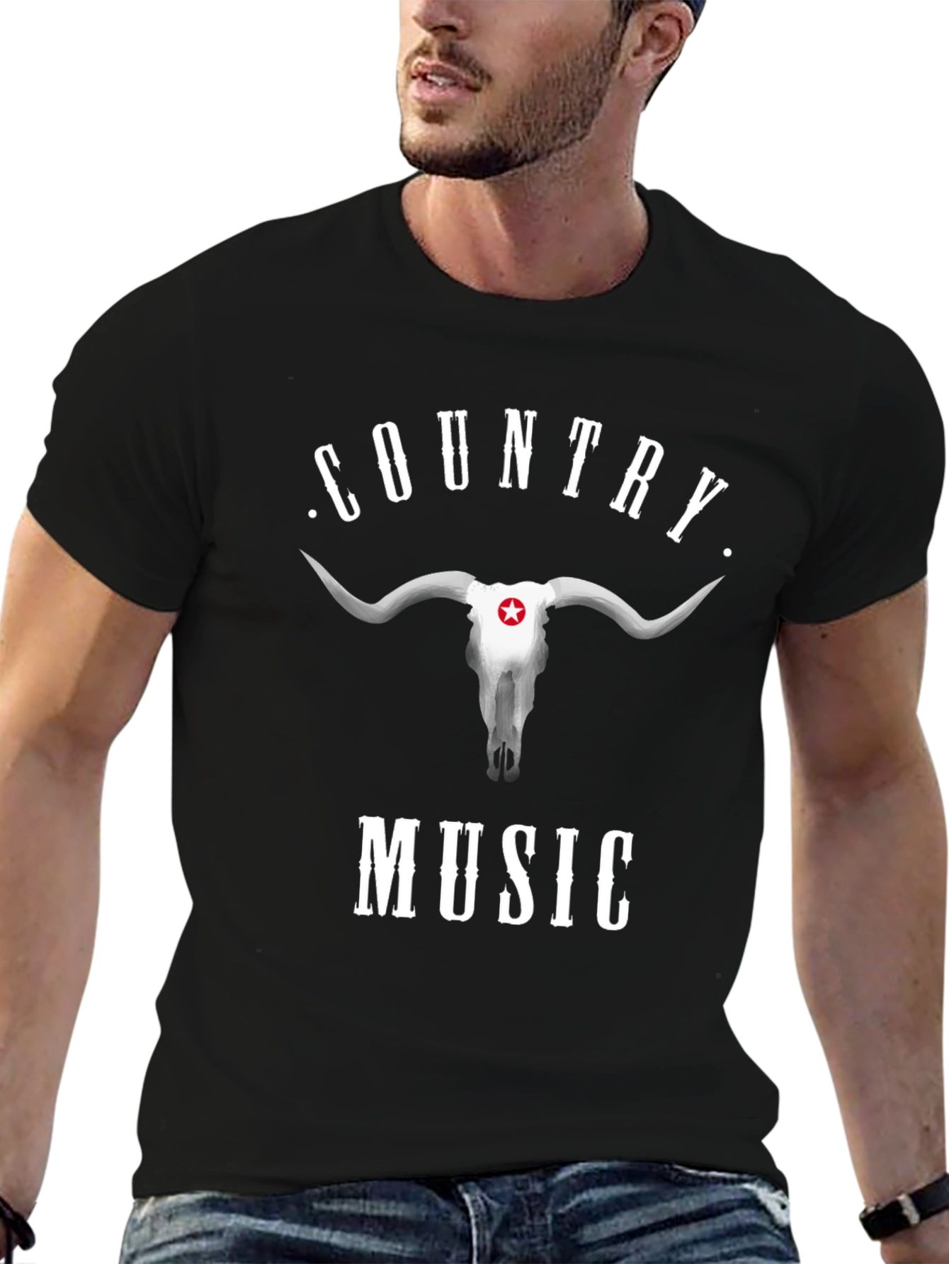 Country Music Graphic Tee - Bull Skull Design