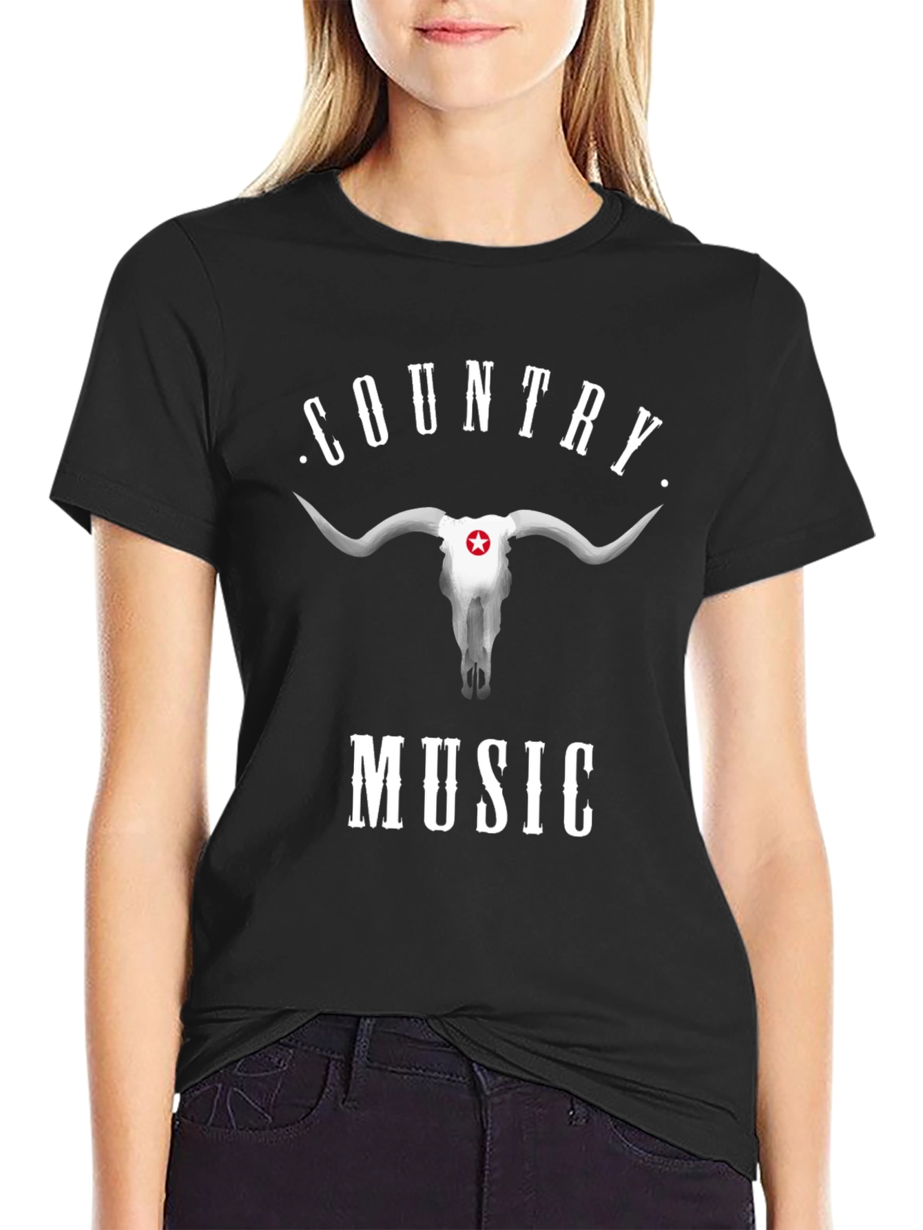 Country Music Graphic Tee - Bull Skull Design