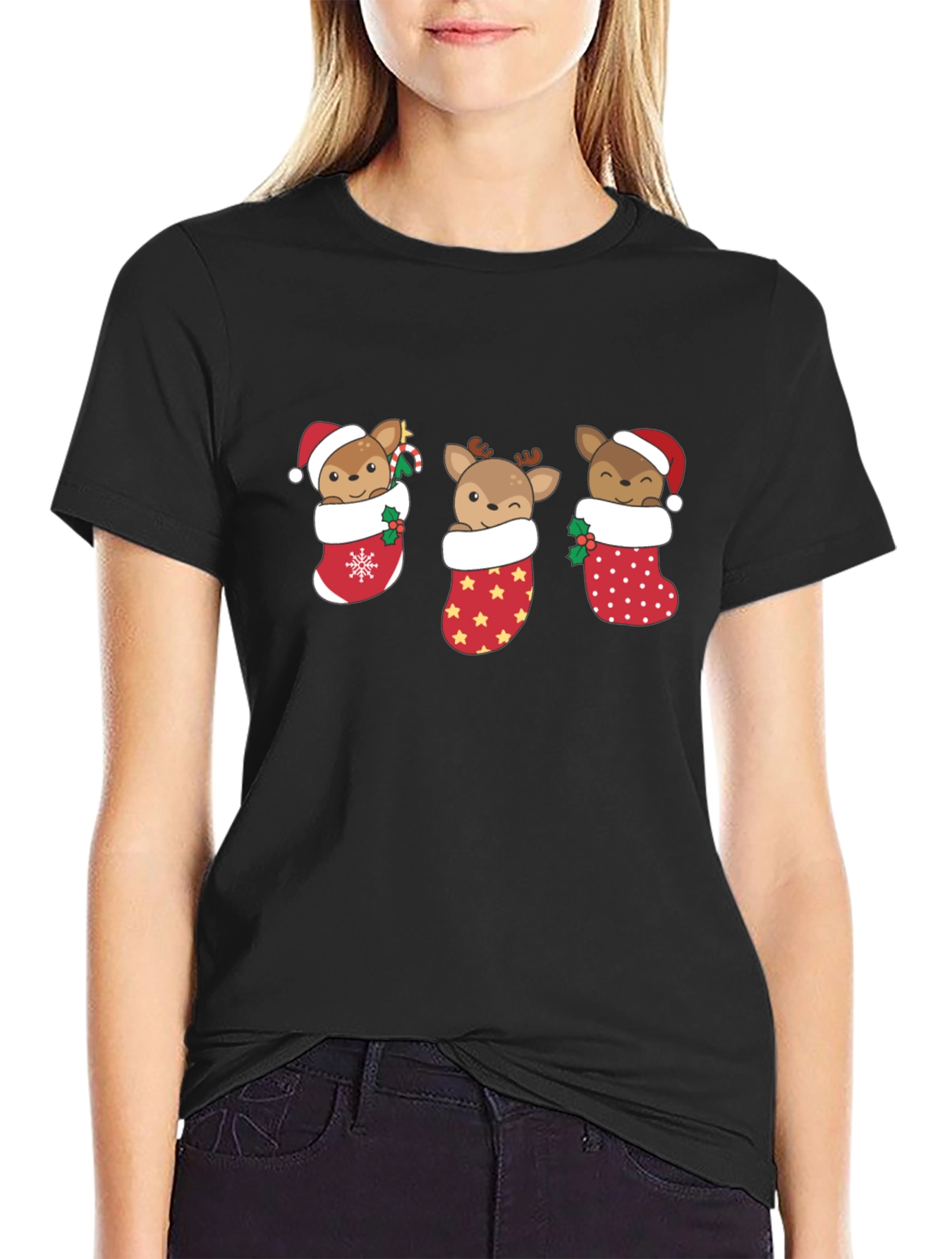 Christmas Reindeer Stocking T-Shirt