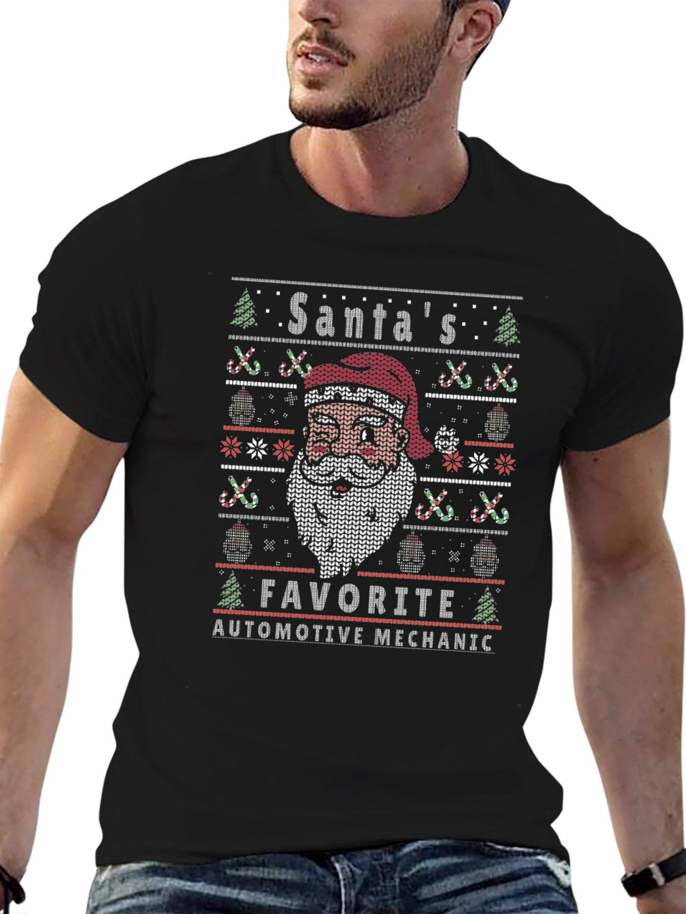 Santas Favorite Automotive Mechanic Ugly Christmas Sweater T-Shirt