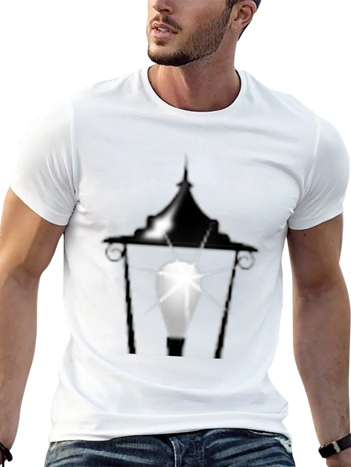Eerie Lantern Graphic Tee - Black Cotton T-Shirt