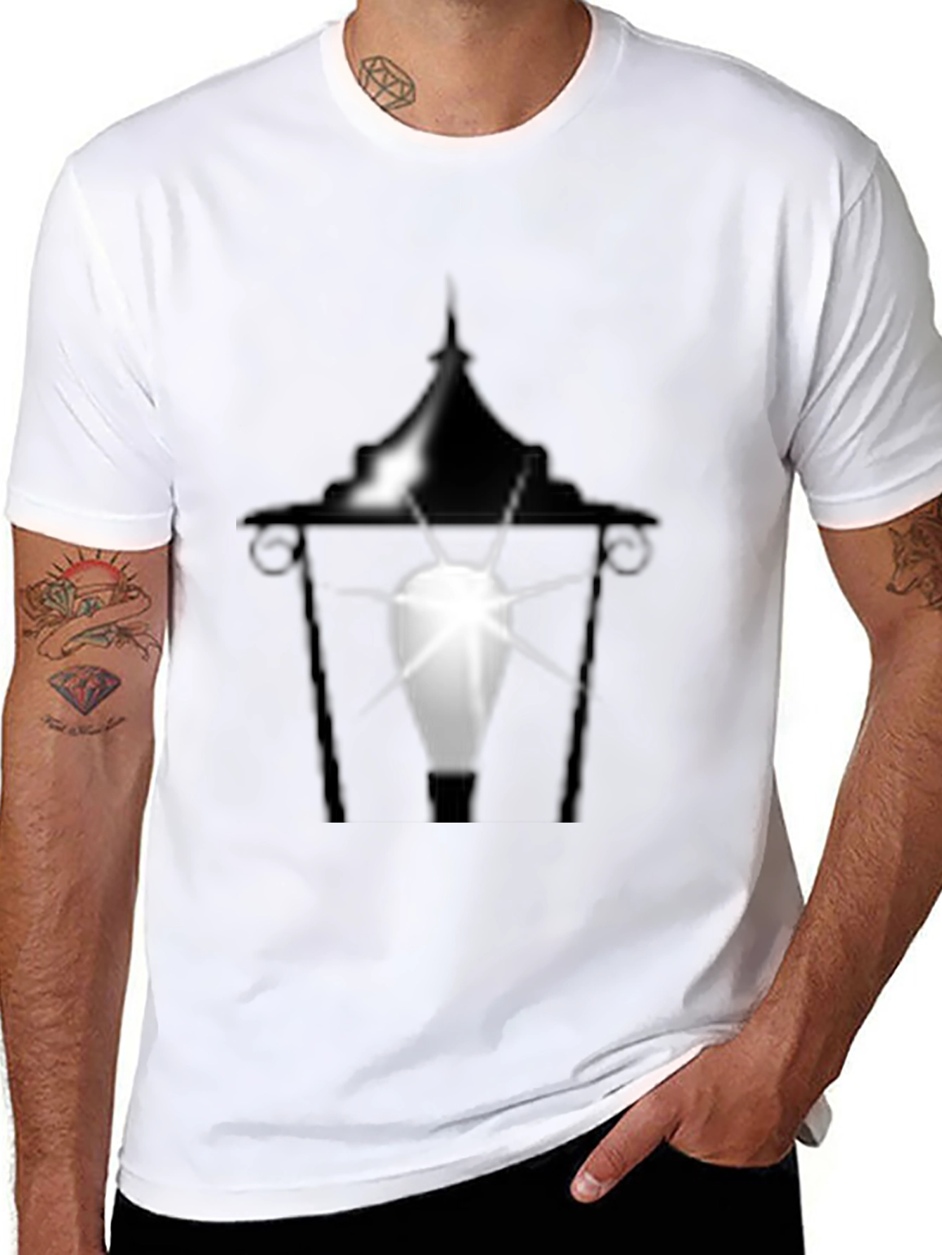 Eerie Lantern Graphic Tee - Black Cotton T-Shirt