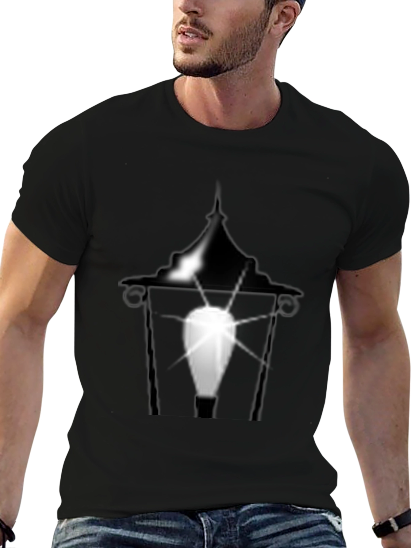 Eerie Lantern Graphic Tee - Black Cotton T-Shirt