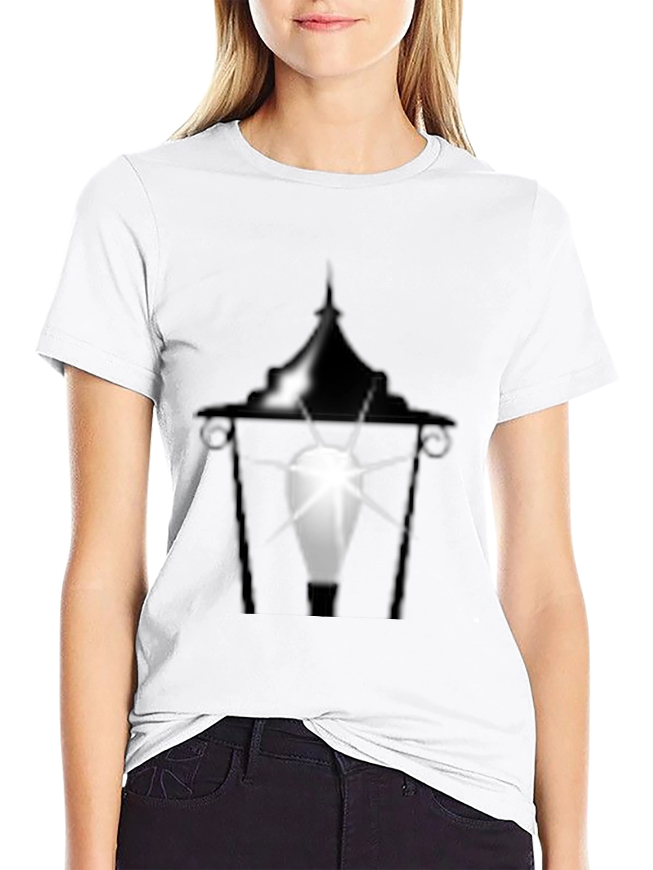 Eerie Lantern Graphic Tee - Black Cotton T-Shirt