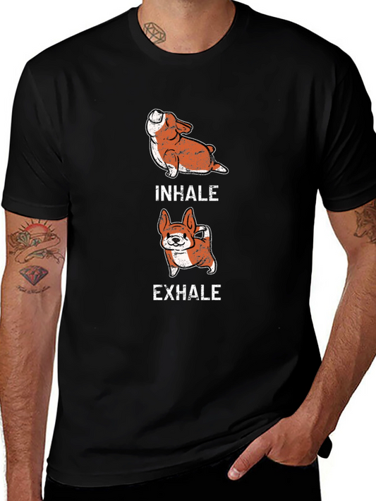 Inhale Exhale Corgi Yoga Black T-Shirt