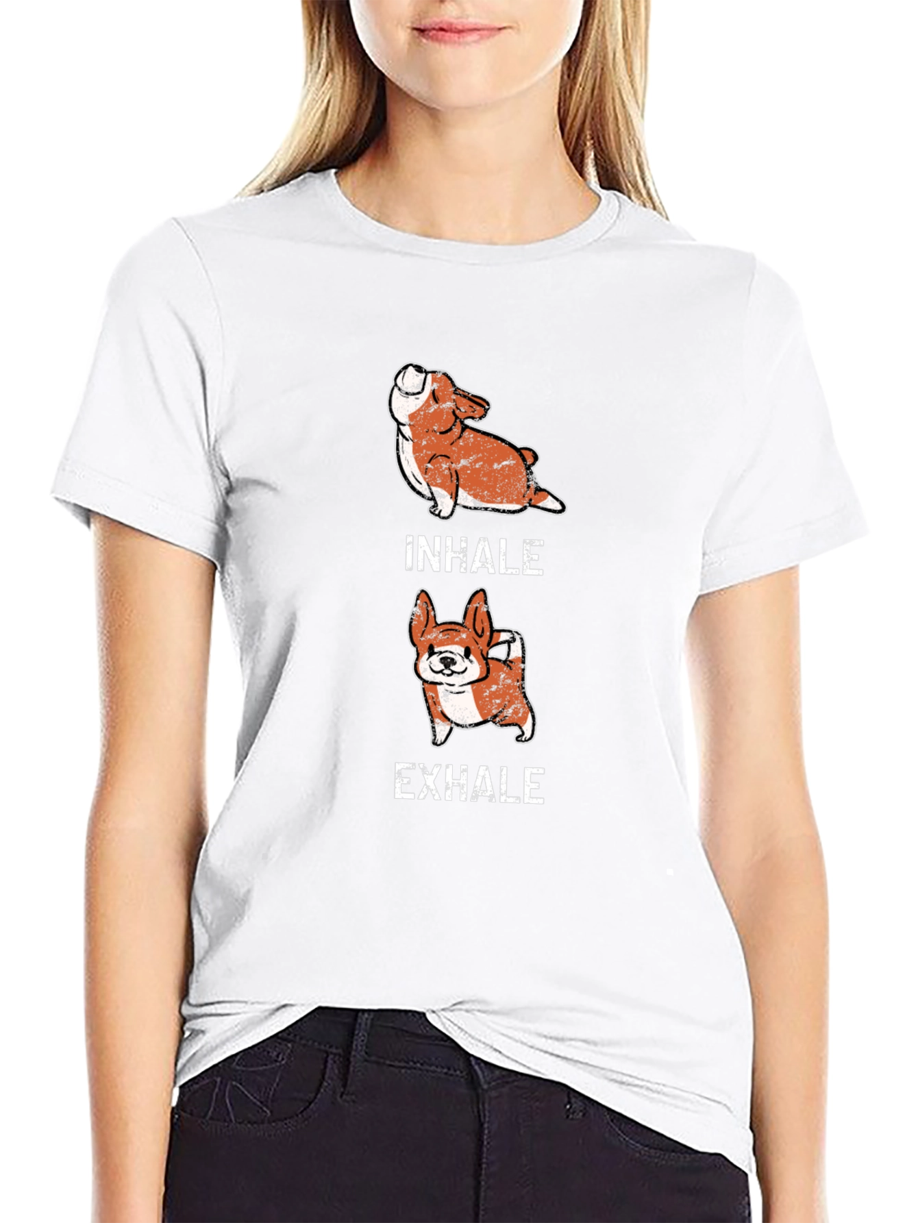 Inhale Exhale Corgi Yoga Black T-Shirt