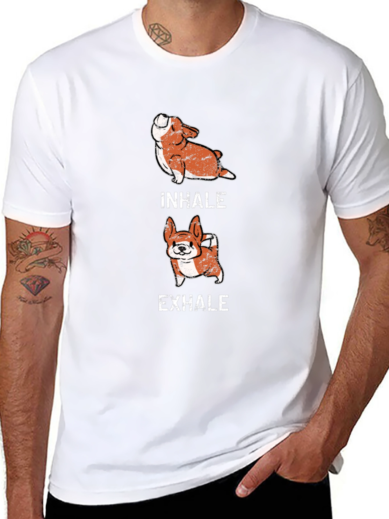 Inhale Exhale Corgi Yoga Black T-Shirt