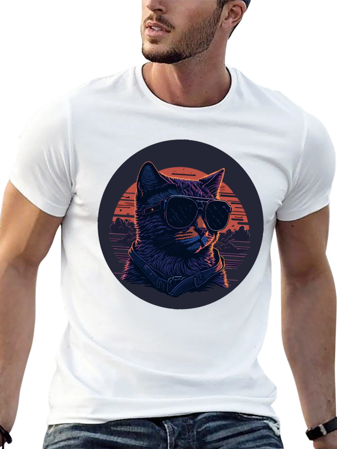 Cool Cat Sunglasses Graphic Tee - Black